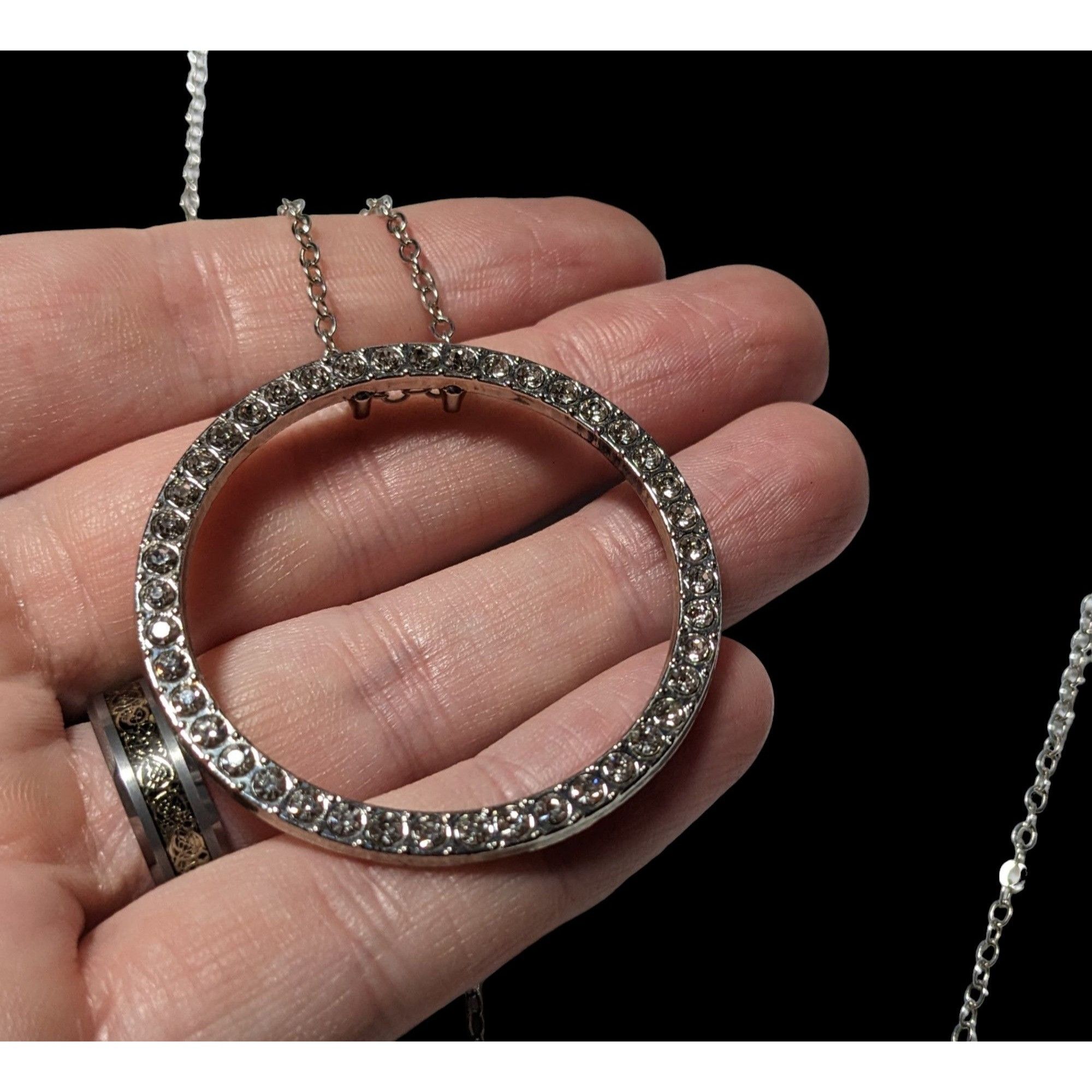Other Silver Rhinestone Open Circle Pendant Necklace Size ONE SIZE - 3 Thumbnail