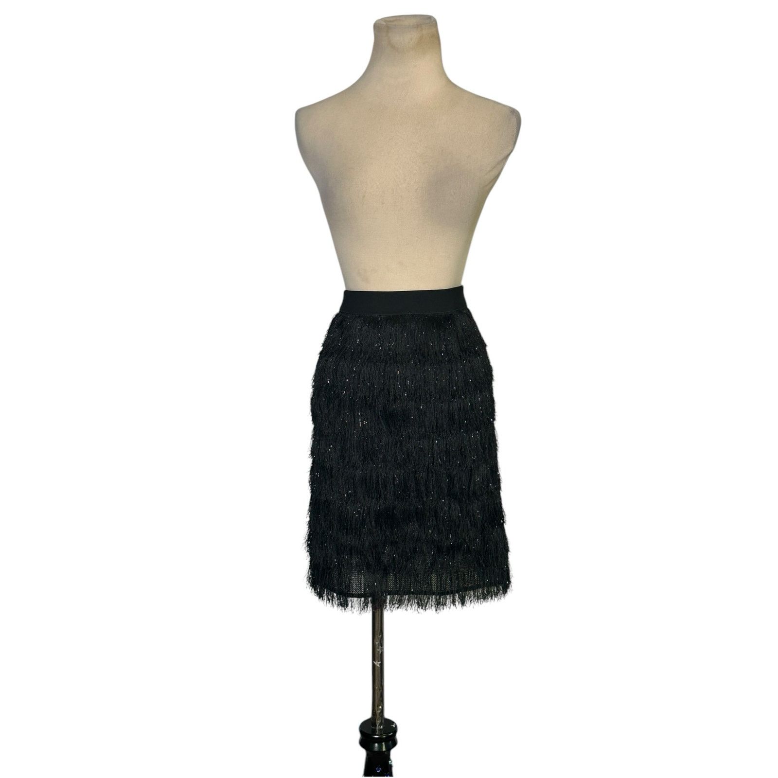 BCBGMaxAzria black metallic fringe skirt size large