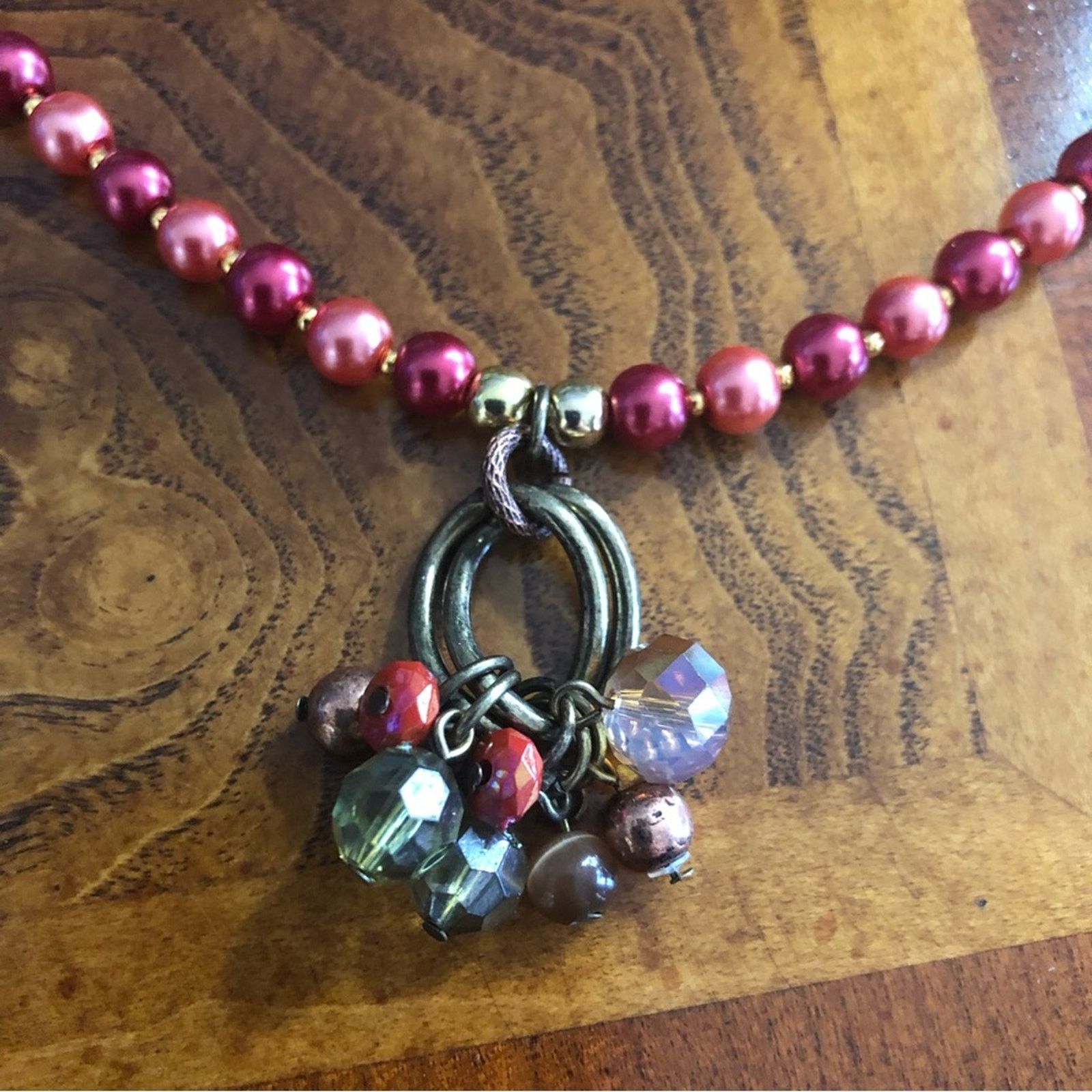 Handmade Handcrafted repurpose beaded cluster pendant Pearl necklace Size ONE SIZE - 9 Thumbnail