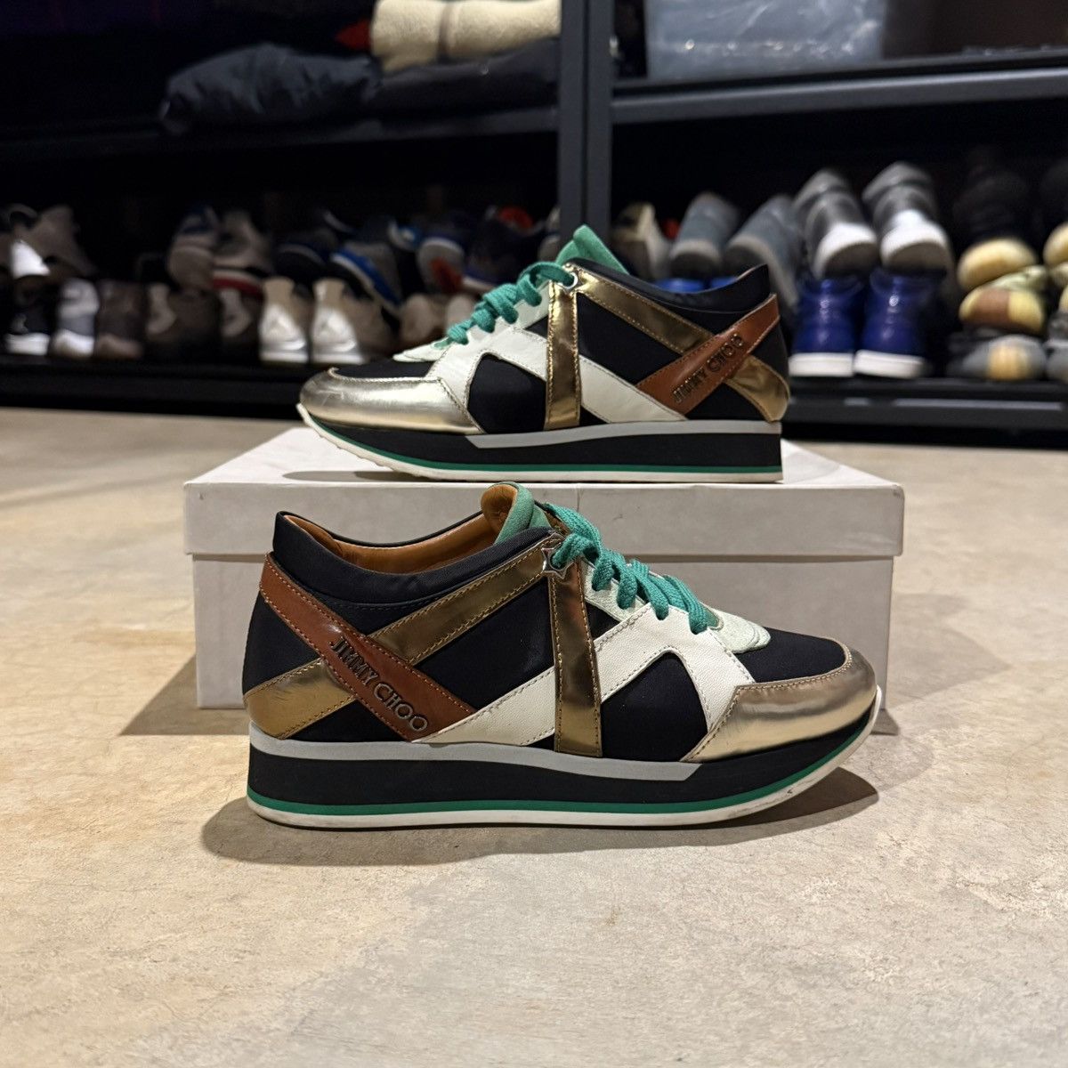 Jimmy Choo Jimmy Choo London Iconic Green Mix Media Logo Sneakers EU 35 Size US 5 / IT 35 - 1 Thumbnail