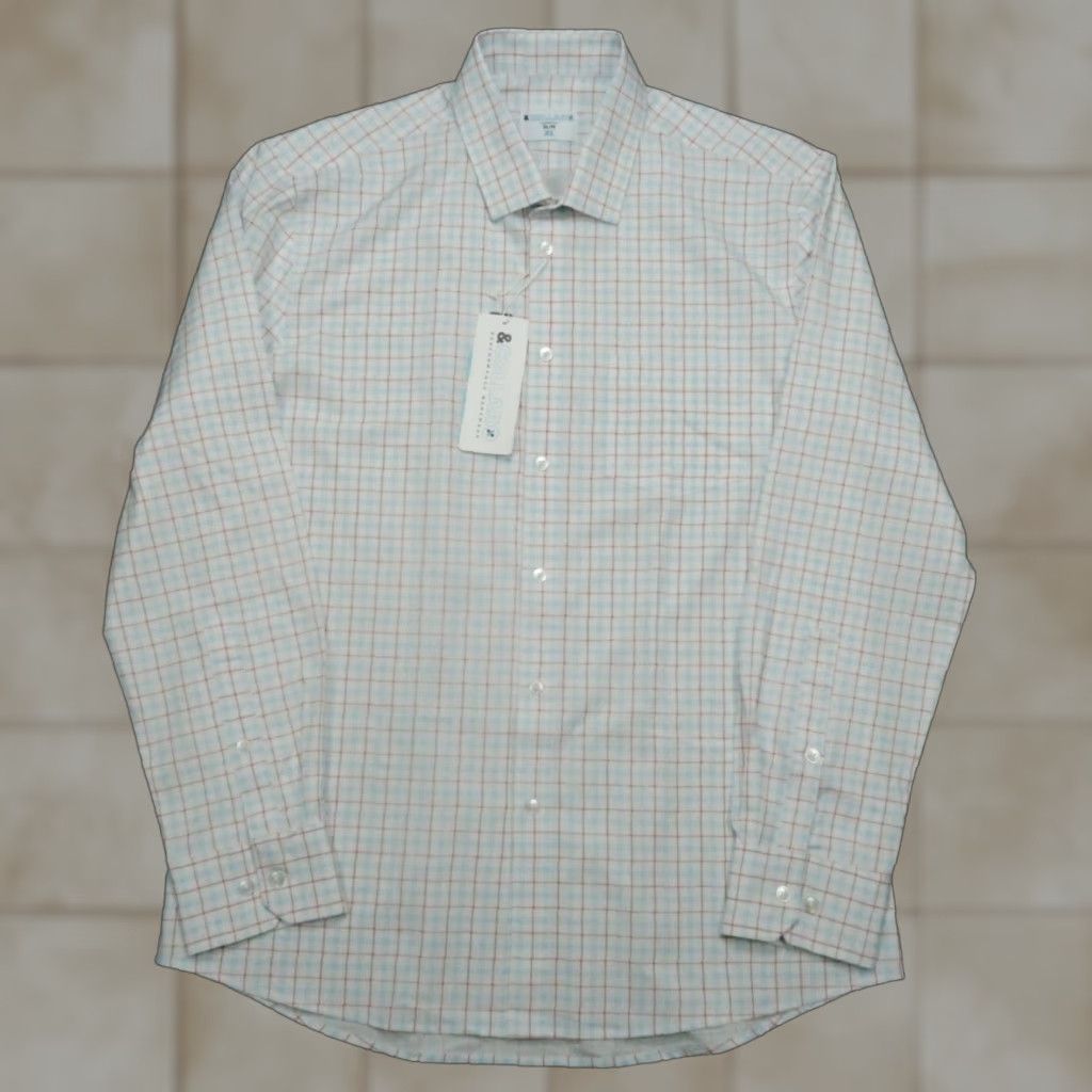 Vintage &Collar Shirt Men XL White Plaid Button-Up Long Sleeve Slim NWT Casual Business Travel Party/Cocktail Mens Size US XL / EU 56 / 4 - 1 Thumbnail