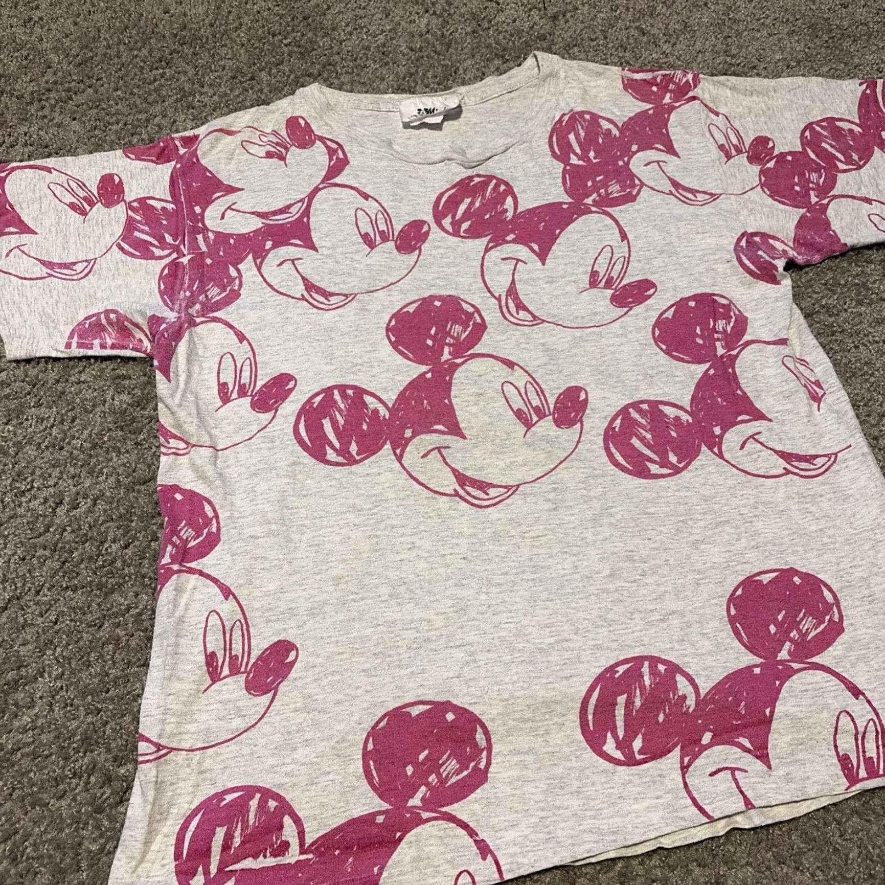 Mickey Unlimited VINTAGE 90s Disney Mickey Mouse All Over Print T-Shirt Grey Pink Jerry Leigh L Mens Womens Unisex Adults Size US L / EU 52-54 / 3 - 3 Thumbnail