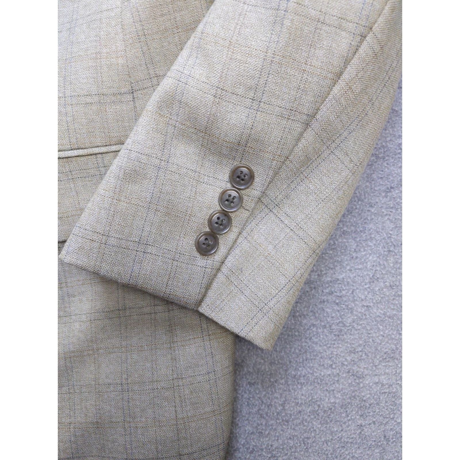 Vintage Versini Blazer Mens 50 Long Tan Beige Windowpane Wool Blend Sport Coat Jacket Size 50R - 2 Thumbnail