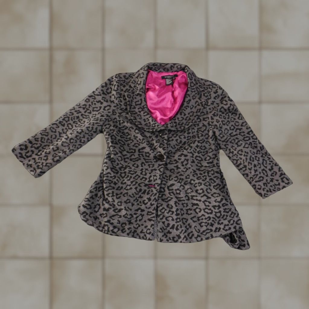 Sandro Sandro Blazer Womens Small Gray Leopard Print Pink Lined Button Front Jacket Size S / US 4 / IT 40 - 1 Thumbnail
