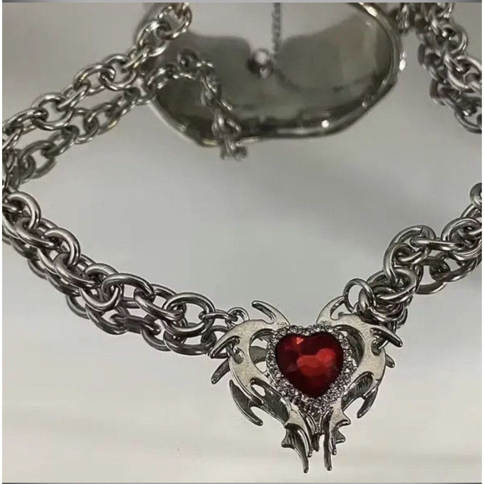 Jewelry Electro Chain Crystal Heart Abstract Necklace Pop Punk in Silver, Men's