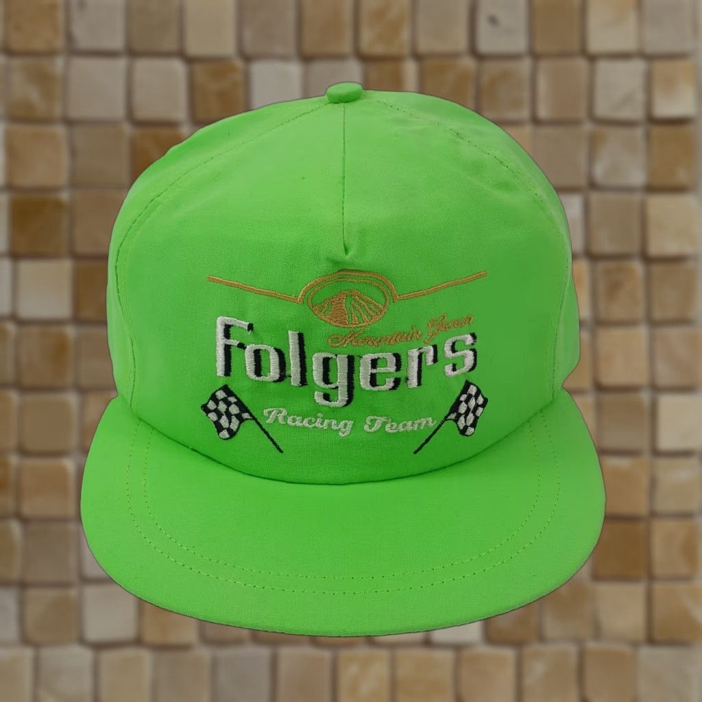 NASCAR VINTAGE Folgers NASCAR Racing Team Snapback Adjustable Trucker Hat Mens Green 80s 90s Retro USA Made Baseball Cap Size ONE SIZE - 1 Thumbnail