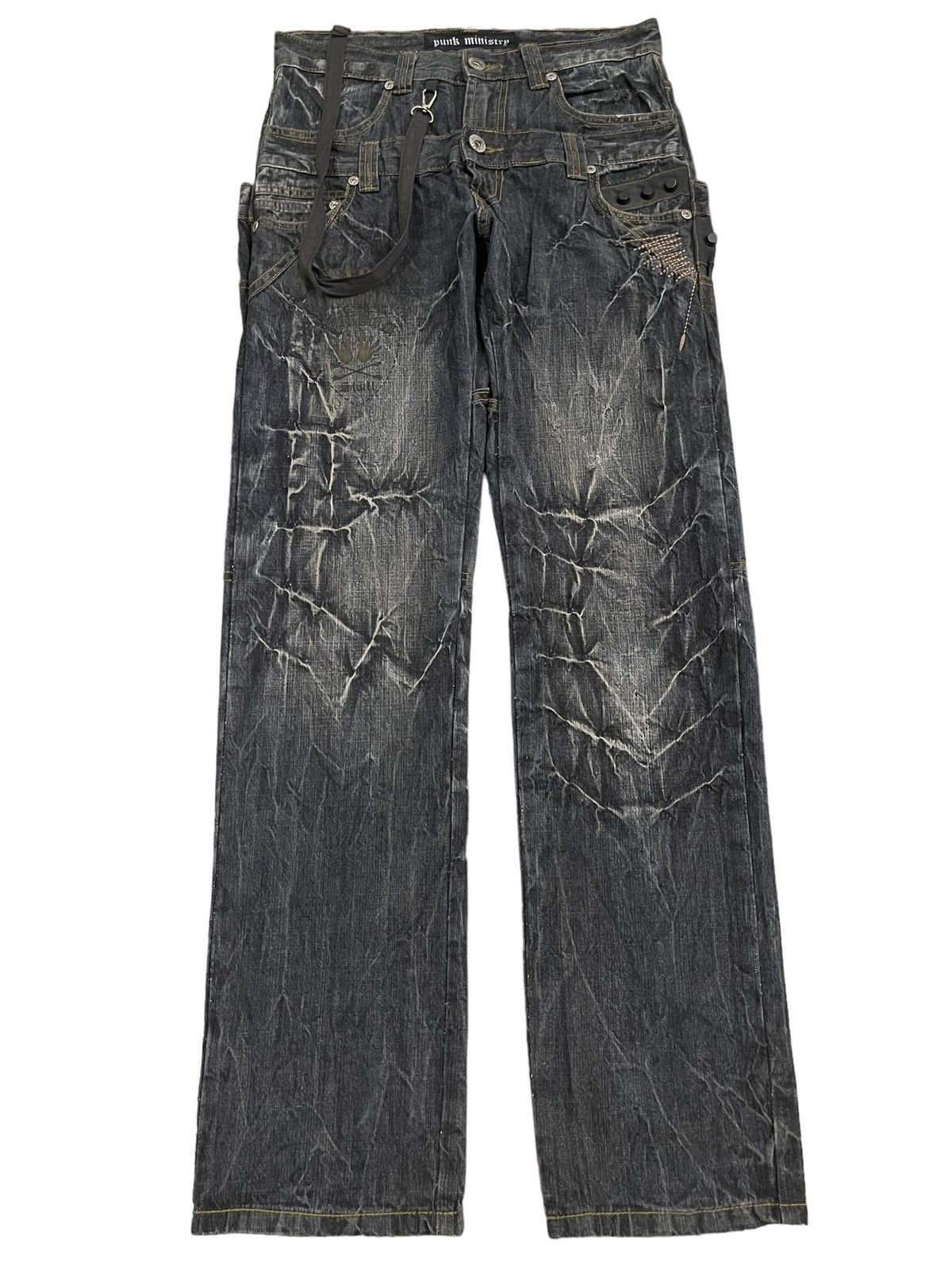 If Six Was Nine Vintage Japan Punk Ministry Double Waist Bondage Style Jeans Size US 31 - 2 Thumbnail