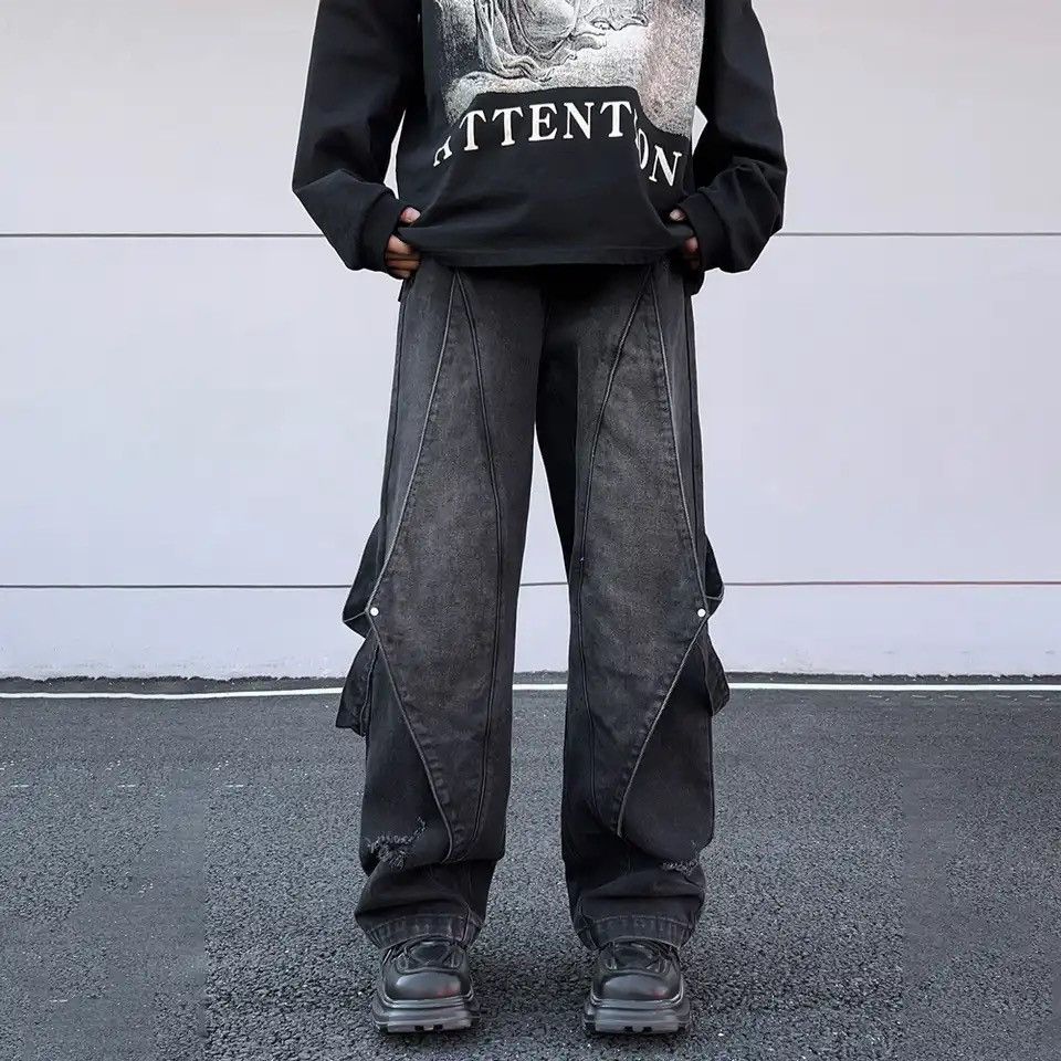 Denime × Vintage Baggy Jeans Men Streetwear Original Wide Leg Trousers Casual Size US 29 - 2 Thumbnail