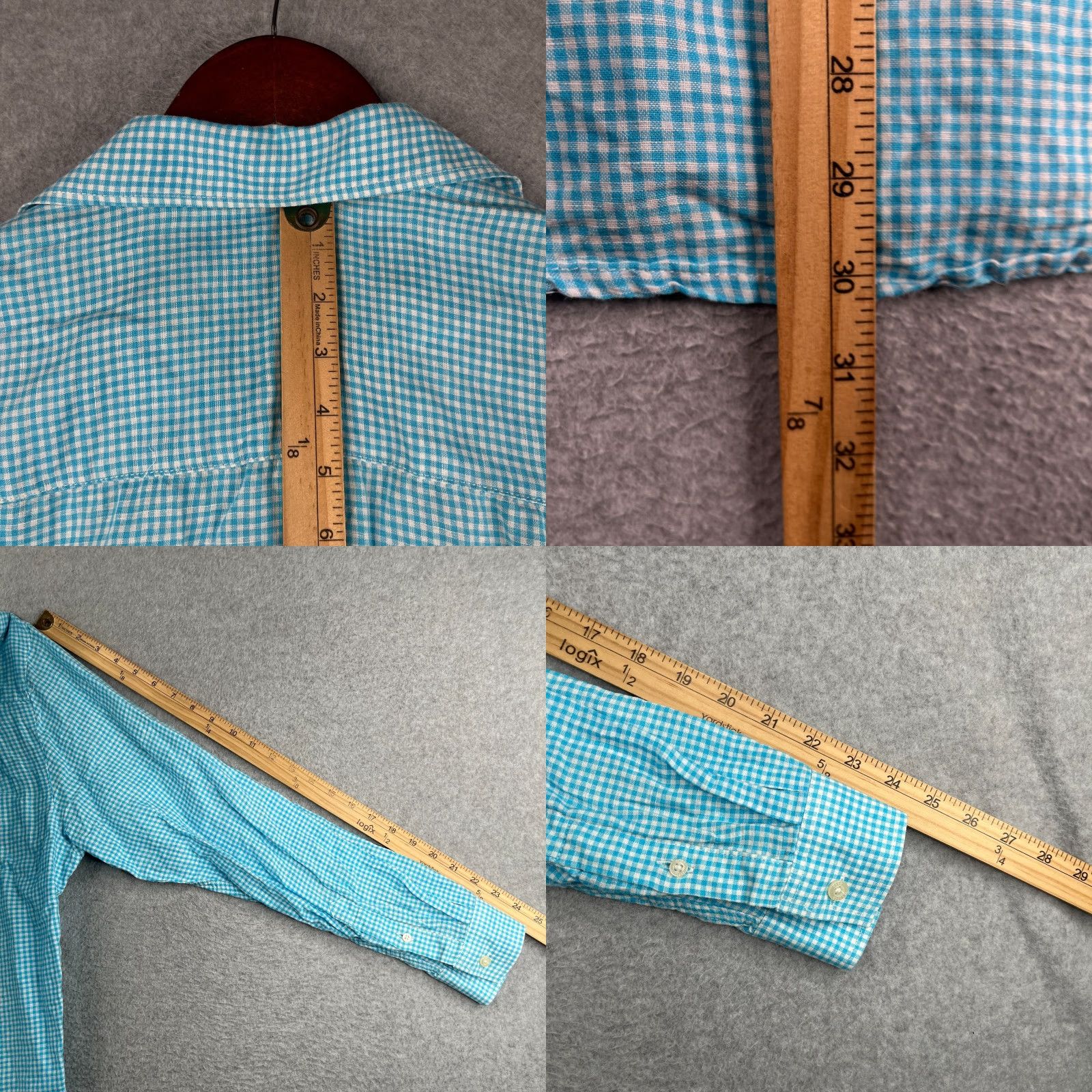 Vintage Alan Flusser Shirt Mens Button-Up Long Sleeve Linen Blend Gingham Medium Light Blue Casual Dress/Party Shirt Size US M / EU 48-50 / 2 - 8 Thumbnail