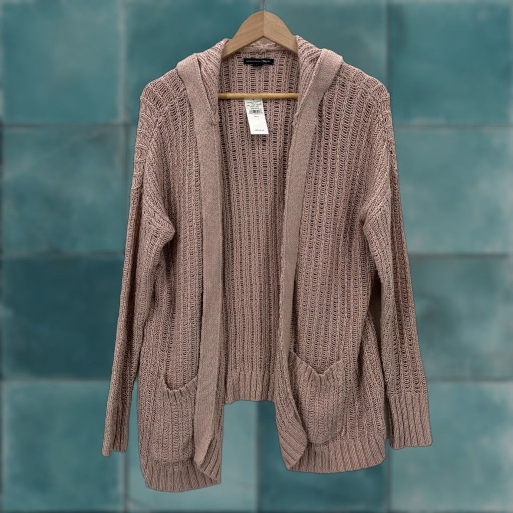 American Eagle Outfitters VINTAGE American Eagle Cardigan Sweater Womens Small Pink Hooded Open Knit Pockets NWT Size S / US 4 / IT 40 - 1 Thumbnail