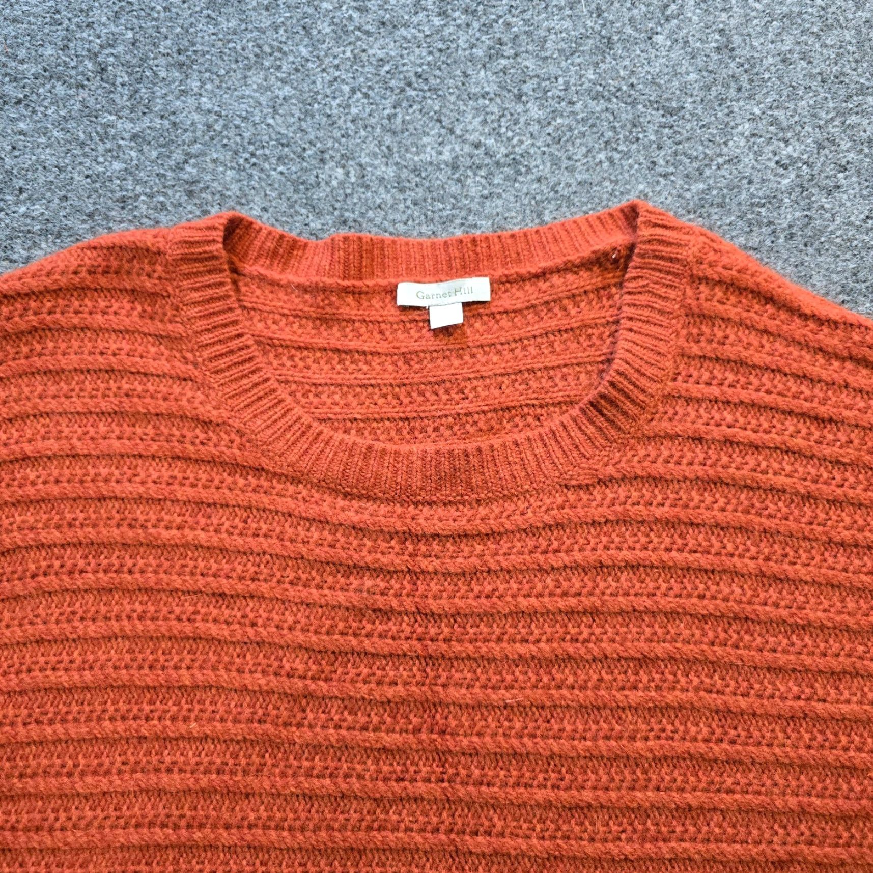 Vintage Garnet Hill Sweater Womens Size L Orange Wool Angora Rabbit Hair Textured Casual Pullover Knit Long Sleeve Round Neck Classic, Regular Fit, Women Size L / US 10 / IT 46 - 2 Thumbnail