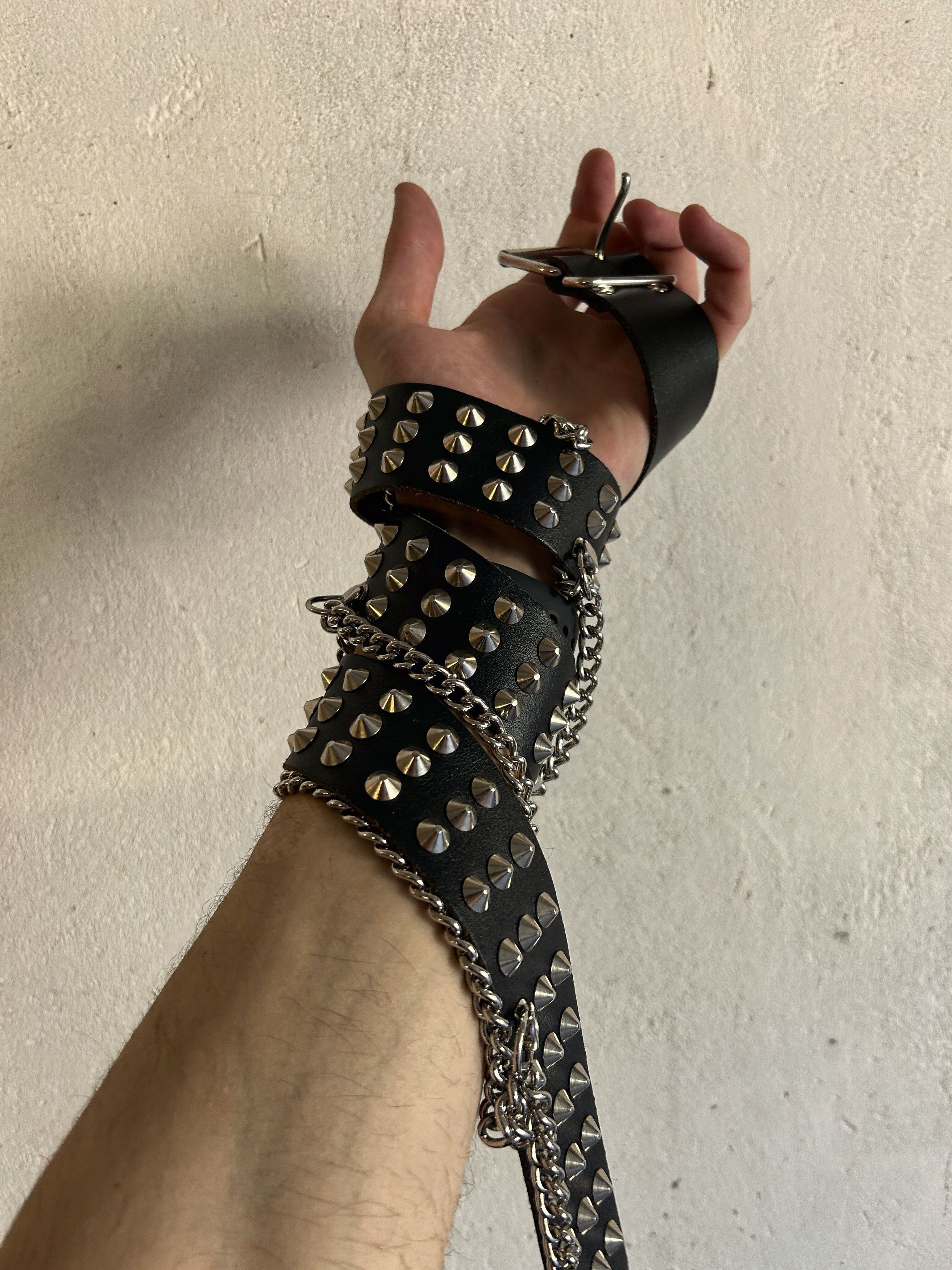 Japanese Brand Vintage Avant Garde Black Leather Belt Hand Drip Punk Style Size ONE SIZE - 9 Thumbnail