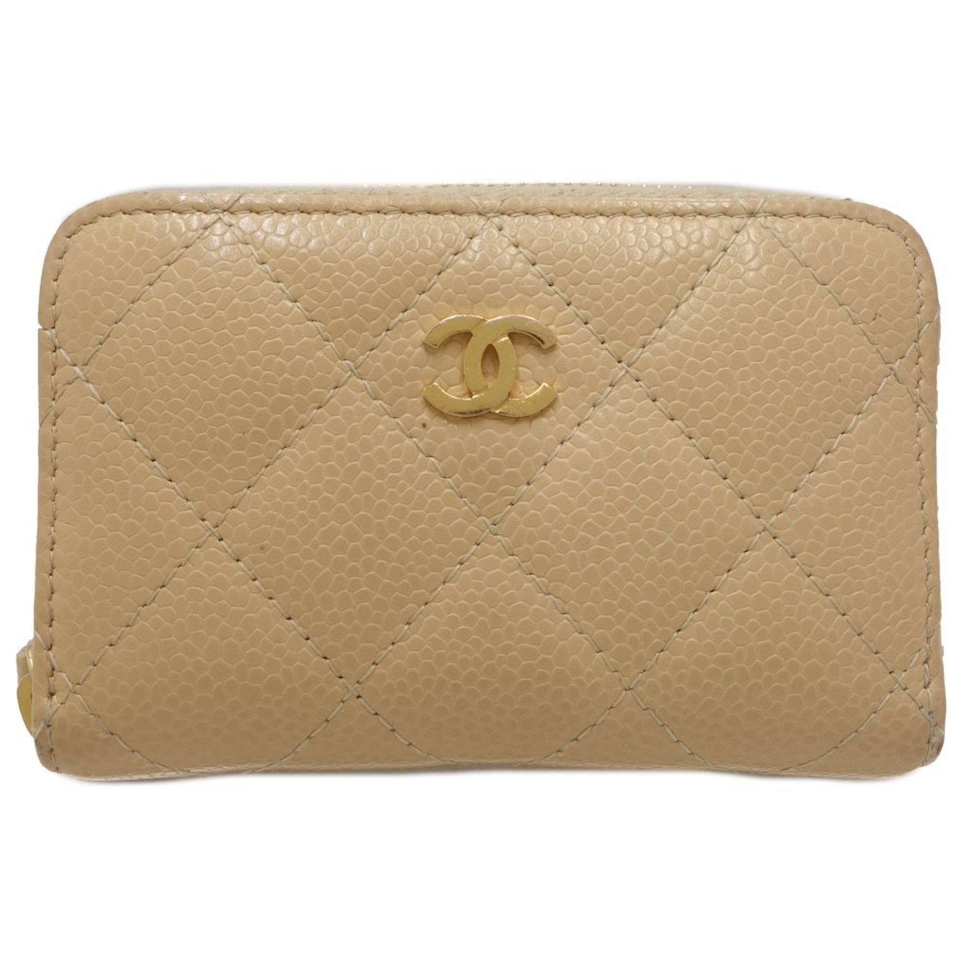 image of Chanel Matelasse Coin Purse Ap0126 Case Caviar Skin Beige 083223, Women's