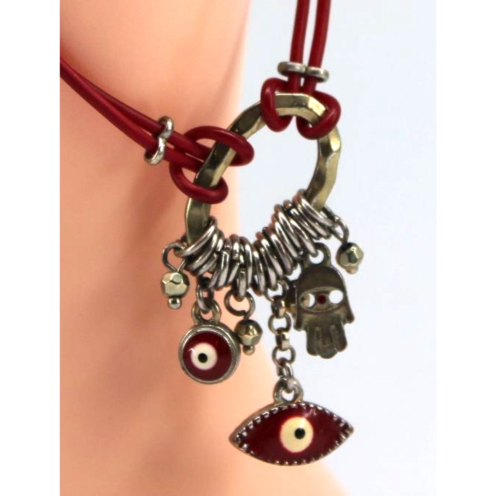 Other Be Happy SilverTone Evil Eye&Hamsa Hand Beaded Bracelet 6.5" Size ONE SIZE - 3 Thumbnail
