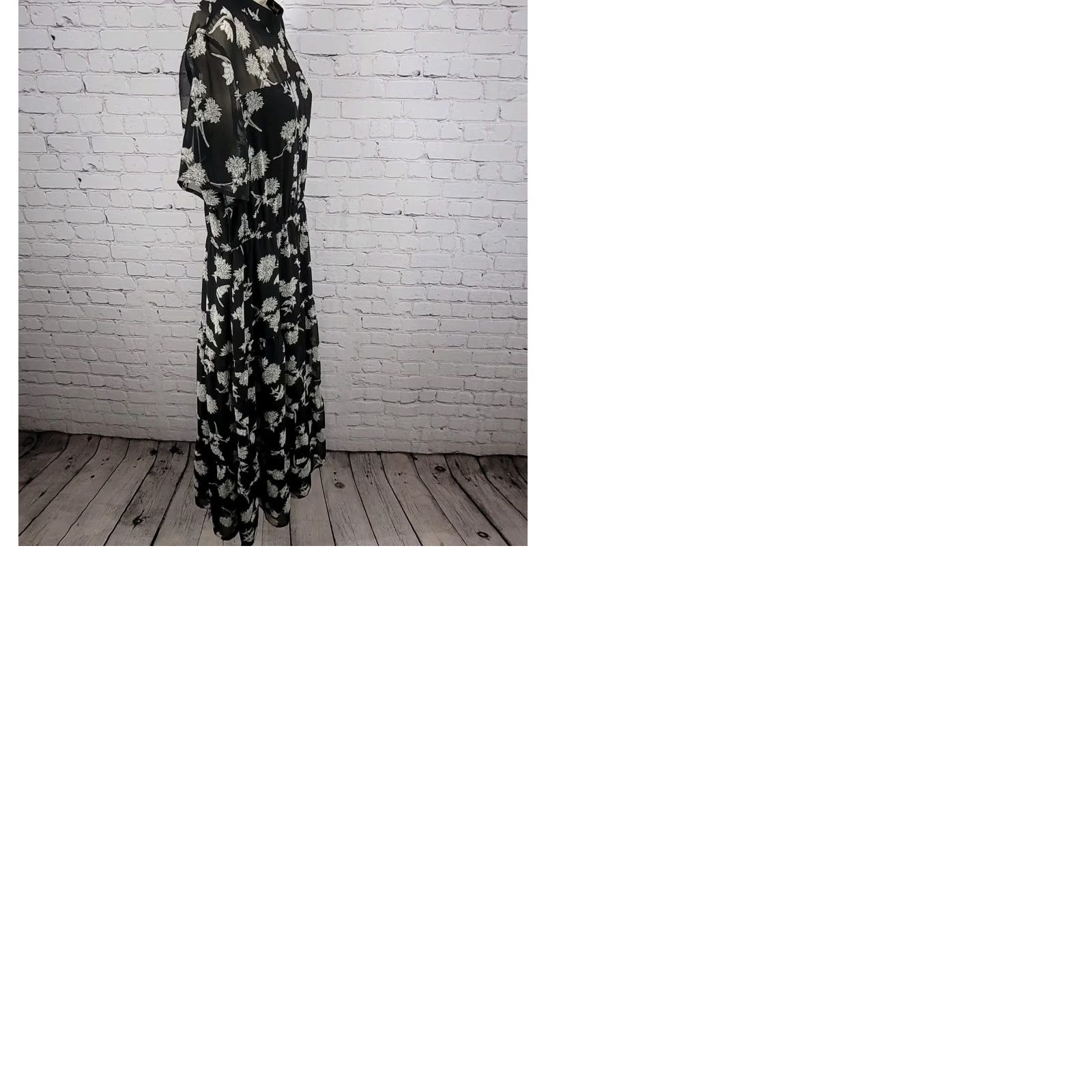Lulus Lulus Black Floral Chiffon Short Sleeve Lined Tiered Midi Sun Dress XL Size 40" / US 18 - 9 Thumbnail