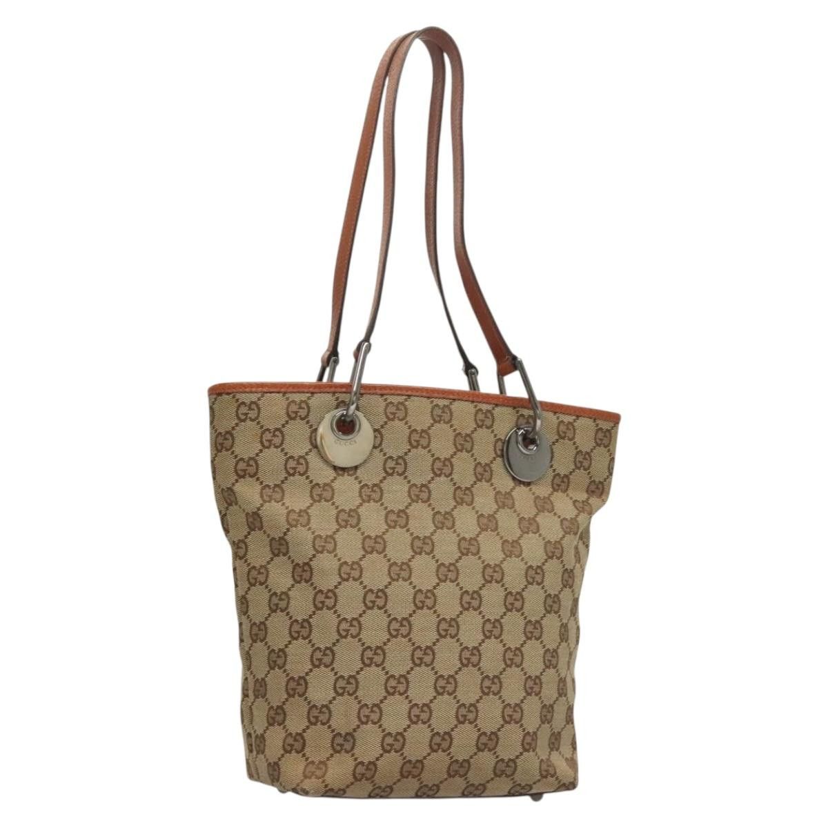 Gucci GUCCI GG Canvas Tote Bag Beige Silver Size ONE SIZE - 1 Thumbnail