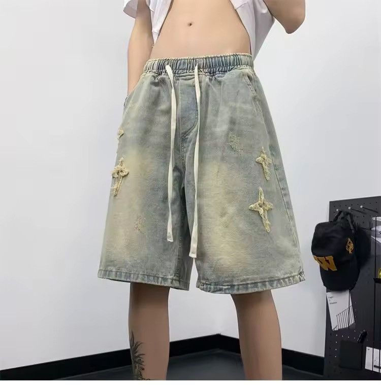 Japanese Brand Washed Designer Distressed Light Blue Shorts y2k Size US 31 - 2 Thumbnail