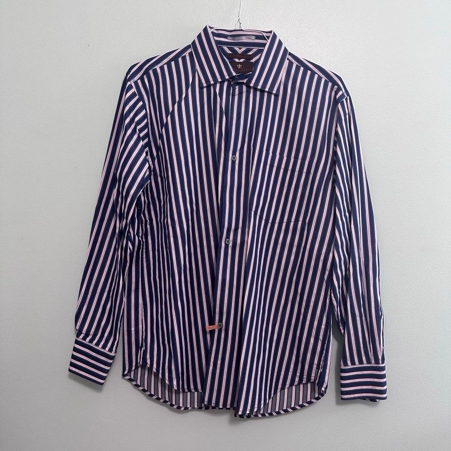 Toscano Toscano navy and pink striped button down shirt Size US L / EU 52-54 / 3 - 2 Thumbnail