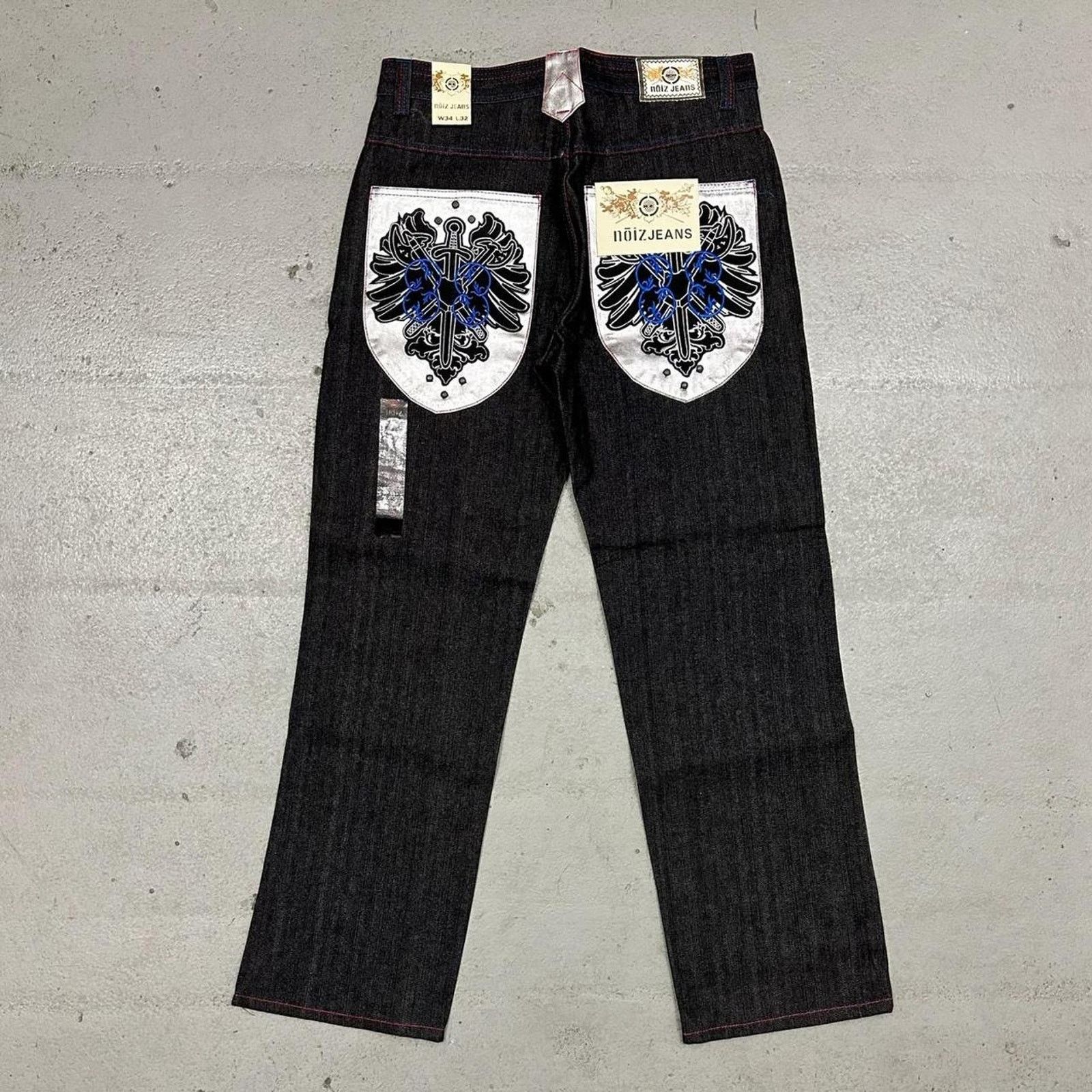 Vintage Vintage baggy y2k noiz black raw denim embroidered Size US 34 / EU 50 - 1 Thumbnail