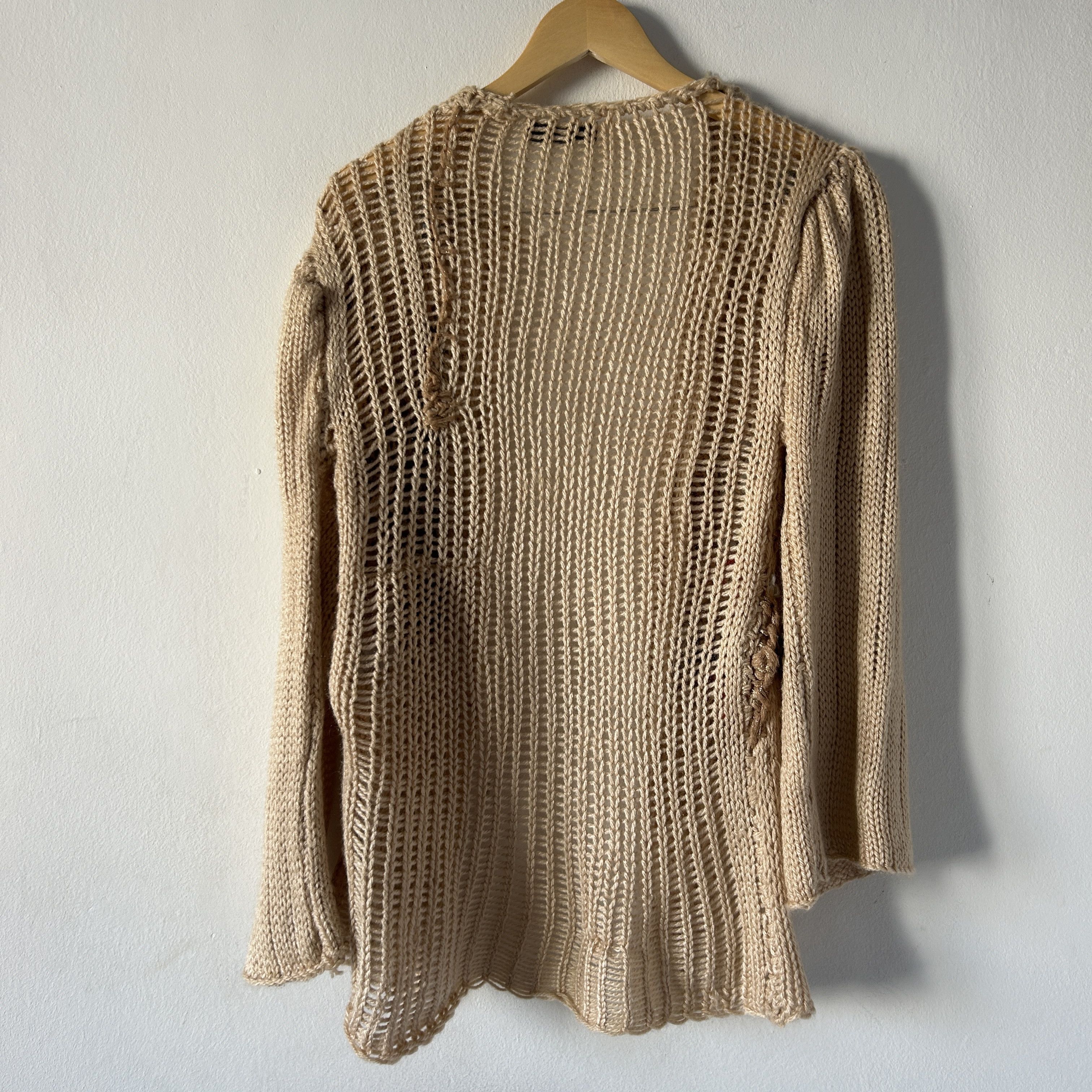 Designer × Handmade Hand knitted crochet tapestry beige open cardigan Size S / US 4 / IT 40 - 8 Thumbnail