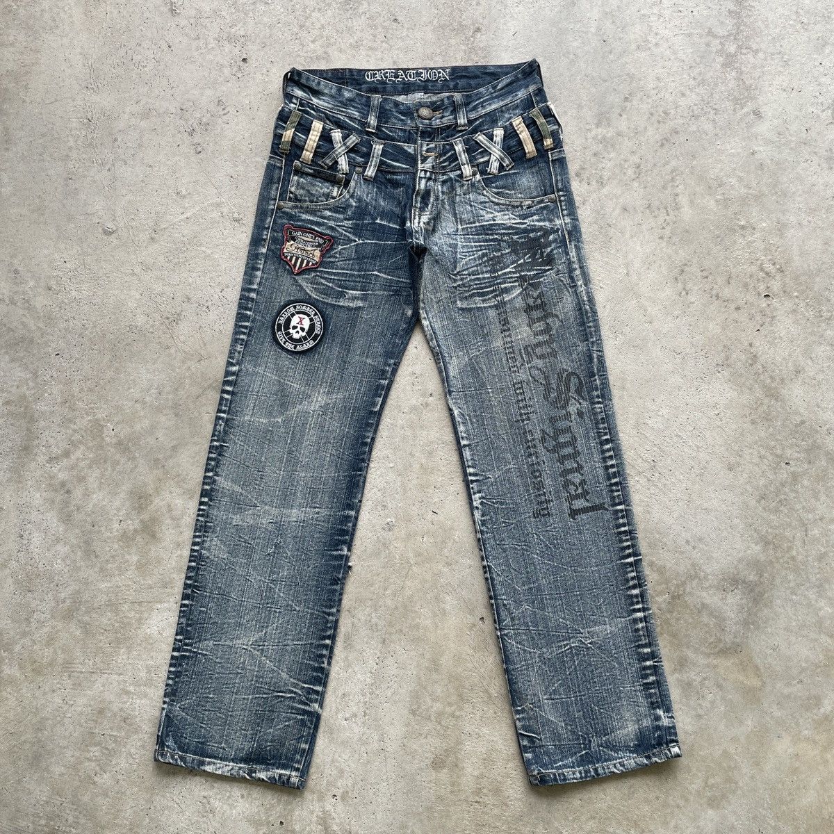 Japanese Brand Rare💥 Vintage Japanese Double Waist Jeans Patch Faded Pants Size US 31 - 1 Thumbnail