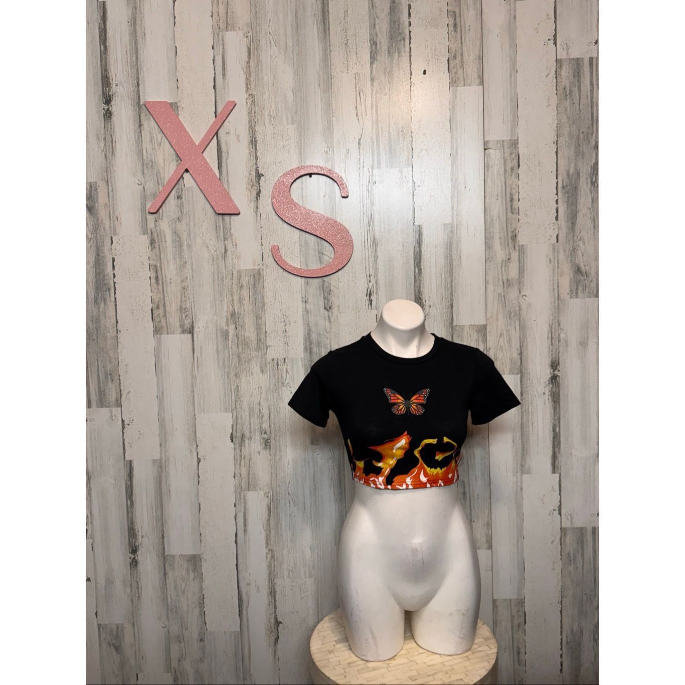Other Butterfly Flame Graphic Crop Top Black Stretch Tee Size XS Size XS / US 0-2 / IT 36-38 - 2 Thumbnail