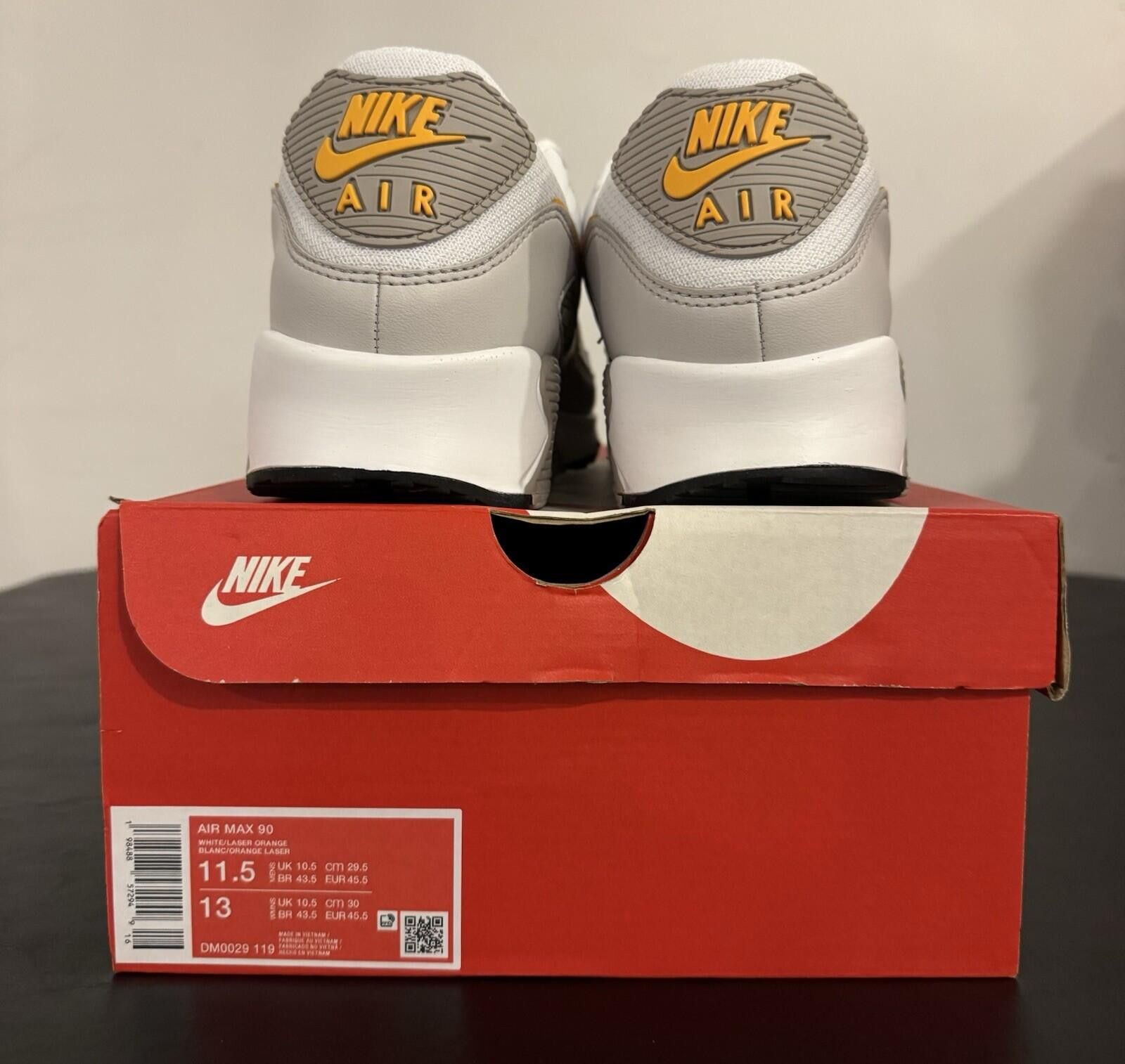 Nike Size 11.5 - Mens Nike Air Max 90 White Laser Orange Size US 11.5 / EU 44-45 - 5 Thumbnail