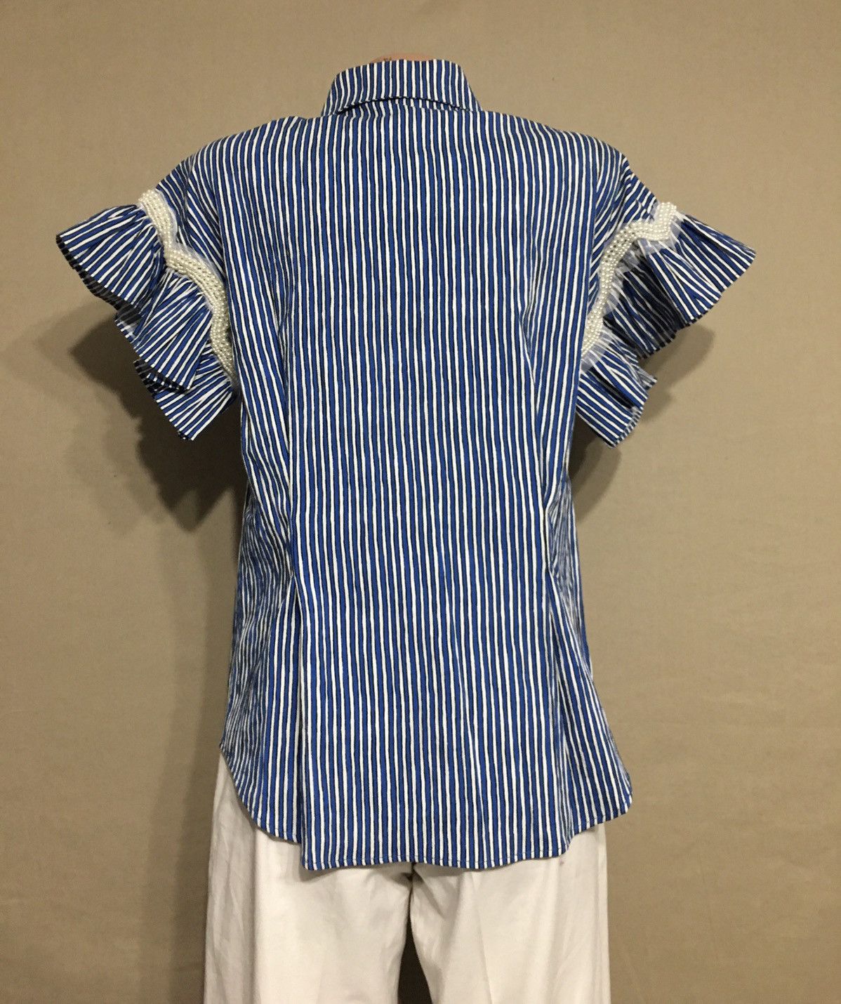 Sandro SANDRO Erine Blue Striped Ruffled-sleeve Shirt Blouse S Size S / US 4 / IT 40 - 7 Thumbnail