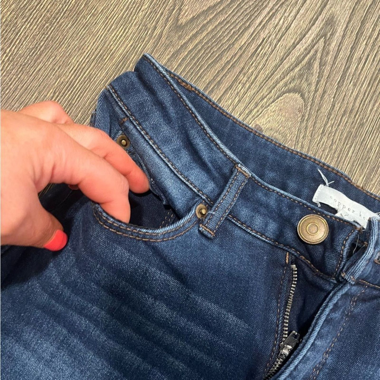 Vintage Copper Key Skinny Jeans High Rise Whisker Denim Stretch Sz 7 Size 30" / US 8 / IT 44 - 9 Thumbnail