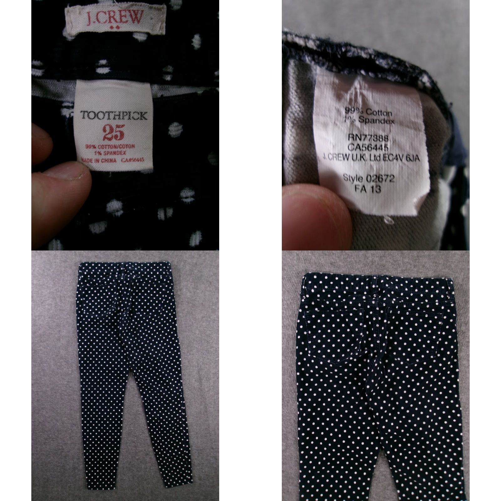 J.Crew VINTAGE J.CREW Corduroy Pants Women 25 Blue Polka Dot Toothpick Classic 90s Preppy Size 42" / US 20 - 8 Thumbnail