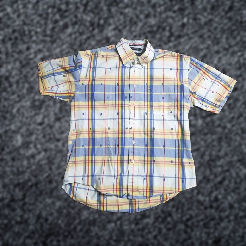 Tommy Hilfiger VINTAGE Tommy Hilfiger Mens L Pocket Plaid Button-Down Short Sleeve Shirt Shirt Size US L / EU 52-54 / 3 - 1 Thumbnail