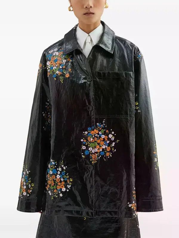 Jil Sander o1loc1c0426 Floral Print Overshirt in Black Size L / US 10 / IT 46 - 4 Thumbnail