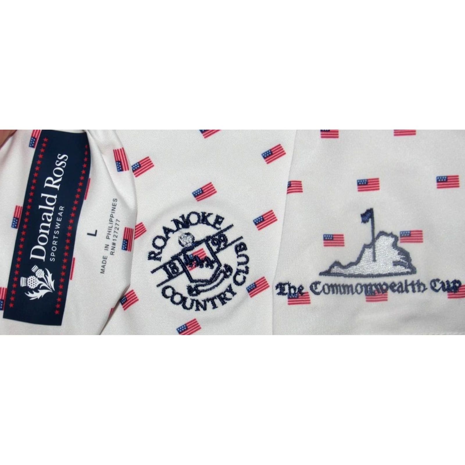 Vintage DONALD ROSS Performance Polo Shirt American Flag Print Roanoke Country Club XL White Mens Polo XL White American Flag Print Roanoke 1980s Mens Size US XL / EU 56 / 4 - 3 Thumbnail