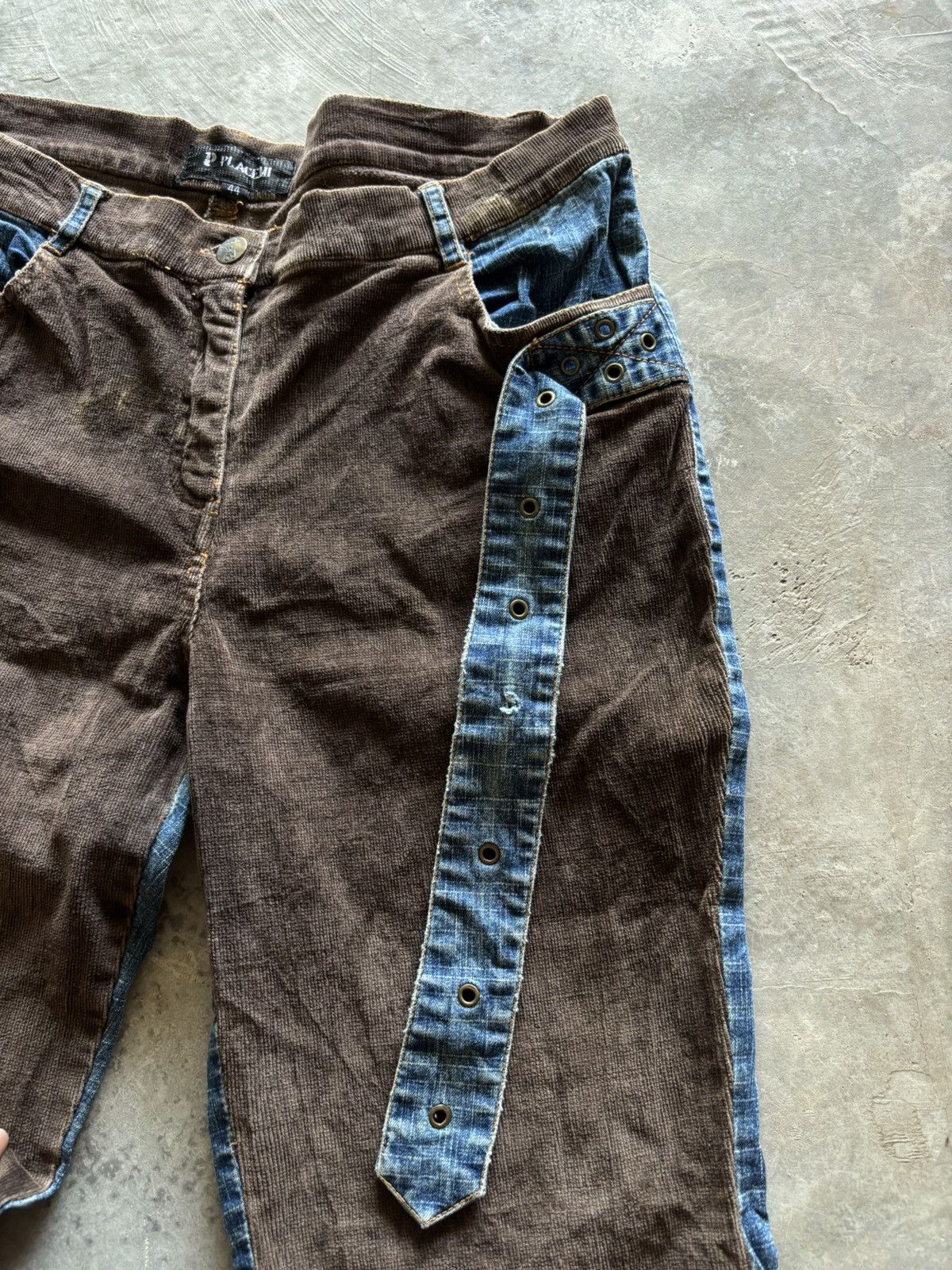 Japanese Brand PLACEMI flare japanese jeans hybrid denim curduroy Size US 31 - 7 Thumbnail