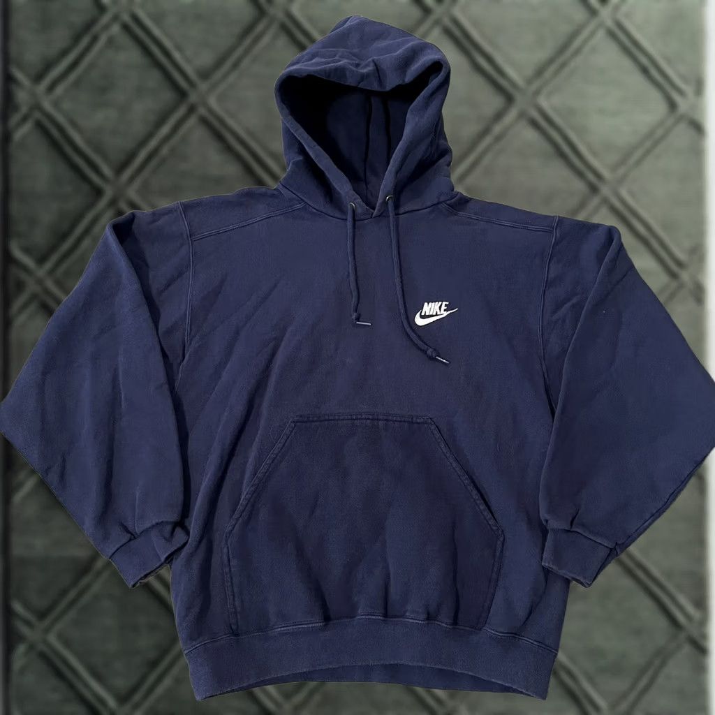 Nike VTG Nike Hoodie Swoosh 90s Blue White Tag Essential Hoodie Mens Small Vintage Check Fleece 1990s US Made Size US S / EU 44-46 / 1 - 1 Thumbnail