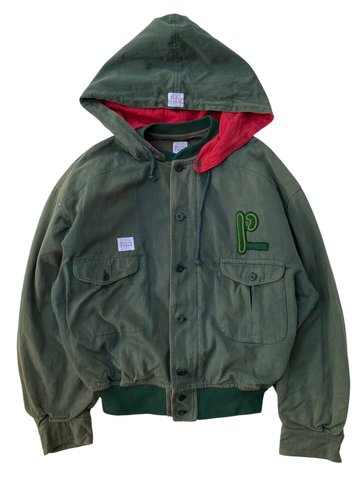 Japanese Brand Vtg Papas Sport Jacket Big Logo ( Faded Green ) Size US L / EU 52-54 / 3 - 2 Thumbnail