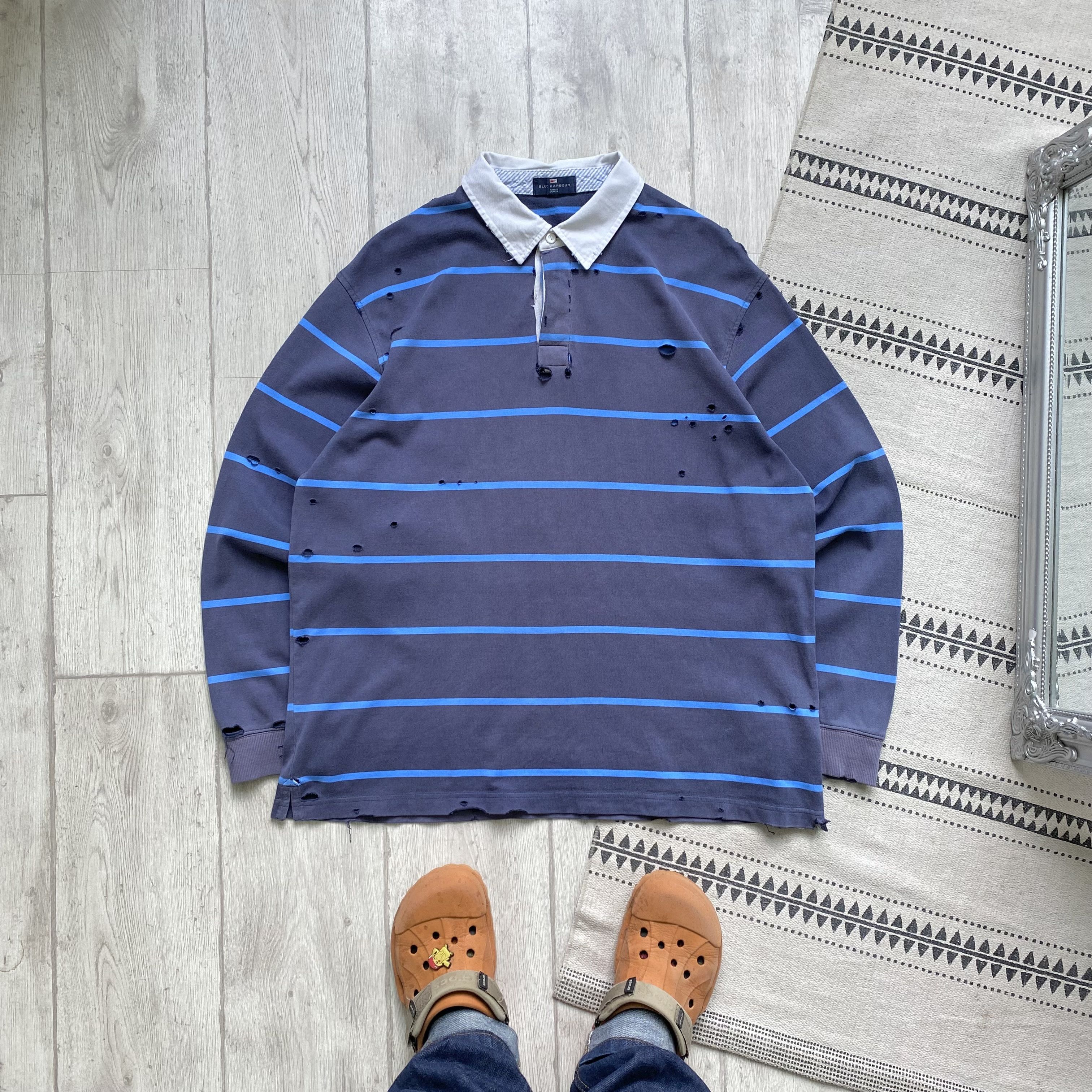 Polo Ralph Lauren ☠️ Vintage Thrashed Ralph Lauren style stripped rugby shirt Size US XL / EU 56 / 4 - 1 Thumbnail