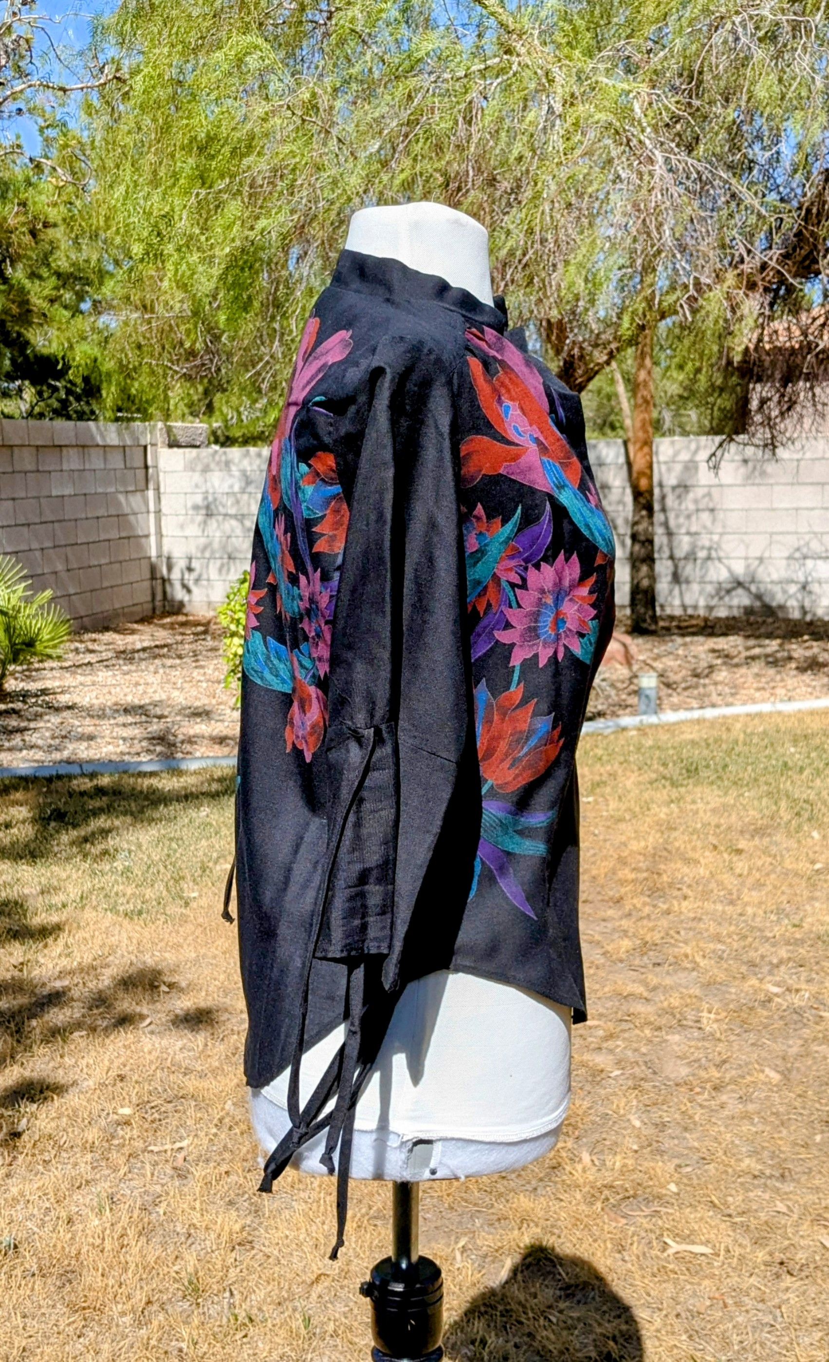 Designer Linen Tropical Button-Neck Pullover 3/4 Sleeve Shirt Top Size M / US 6-8 / IT 42-44 - 3 Thumbnail