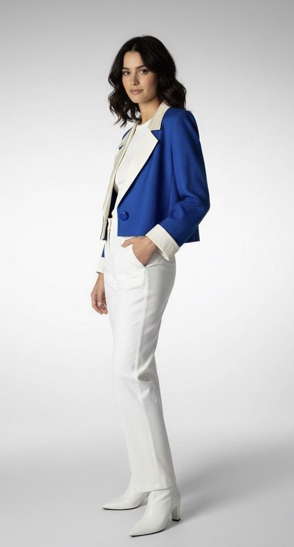Yves Saint Laurent 🔥🔥Vintage Yves Saint Laurent Cropped Jacket With White Lapel Size M / US 6-8 / IT 42-44 - 3 Thumbnail