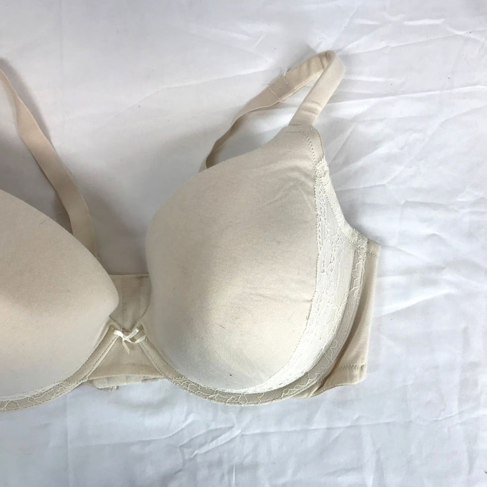 Vintage Cacique Beige Cotton Lace Trim Underwire Boost Plunge Bra 42DDD Women Size ONE SIZE - 3 Thumbnail