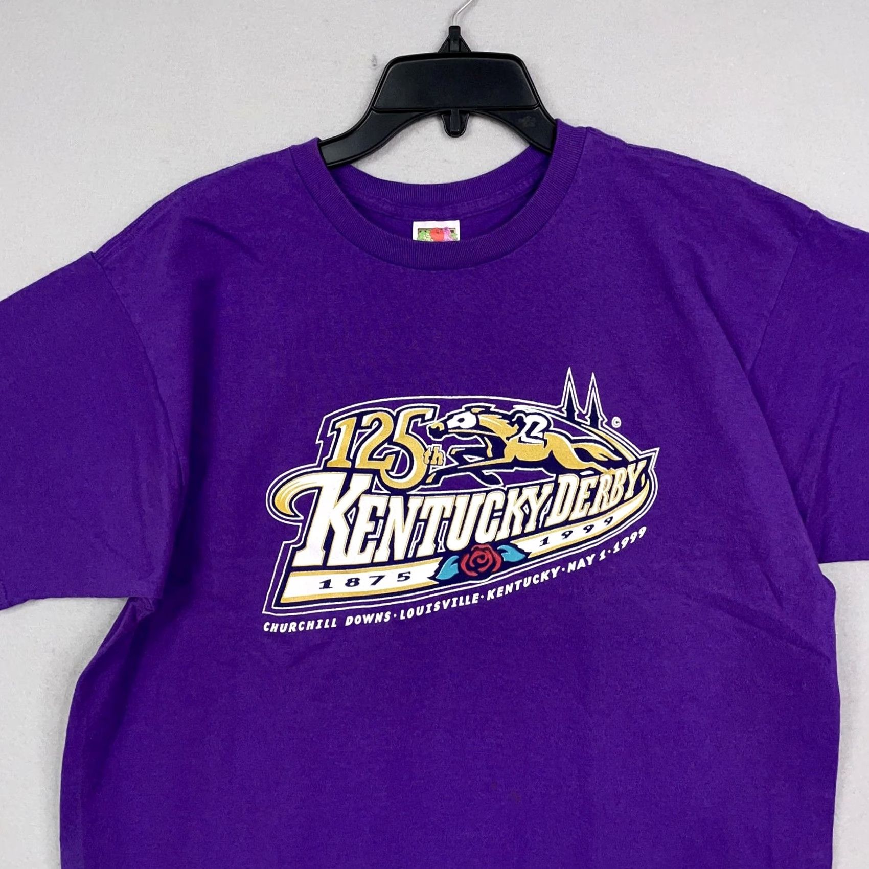 Fruit Of The Loom VINTAGE Kentucky Derby Mens XL Purple 125th Churchill Downs Racing 90s T-Shirt Size US XL / EU 56 / 4 - 2 Thumbnail