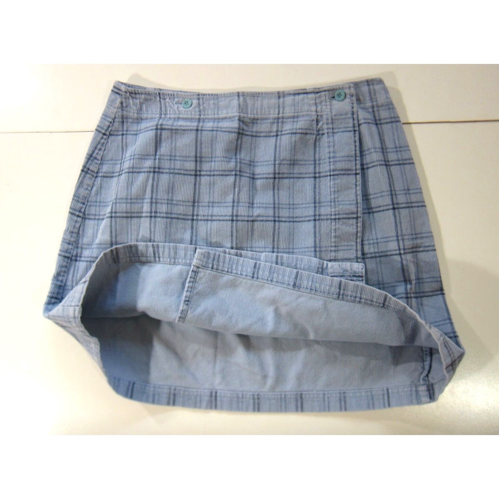 Vintage Vintage Style & Co. Cotton Blue Plaid Corduroy Wrap Straight Pencil Skirt 14 Size 36" / US 14 / IT 50 - 6 Thumbnail