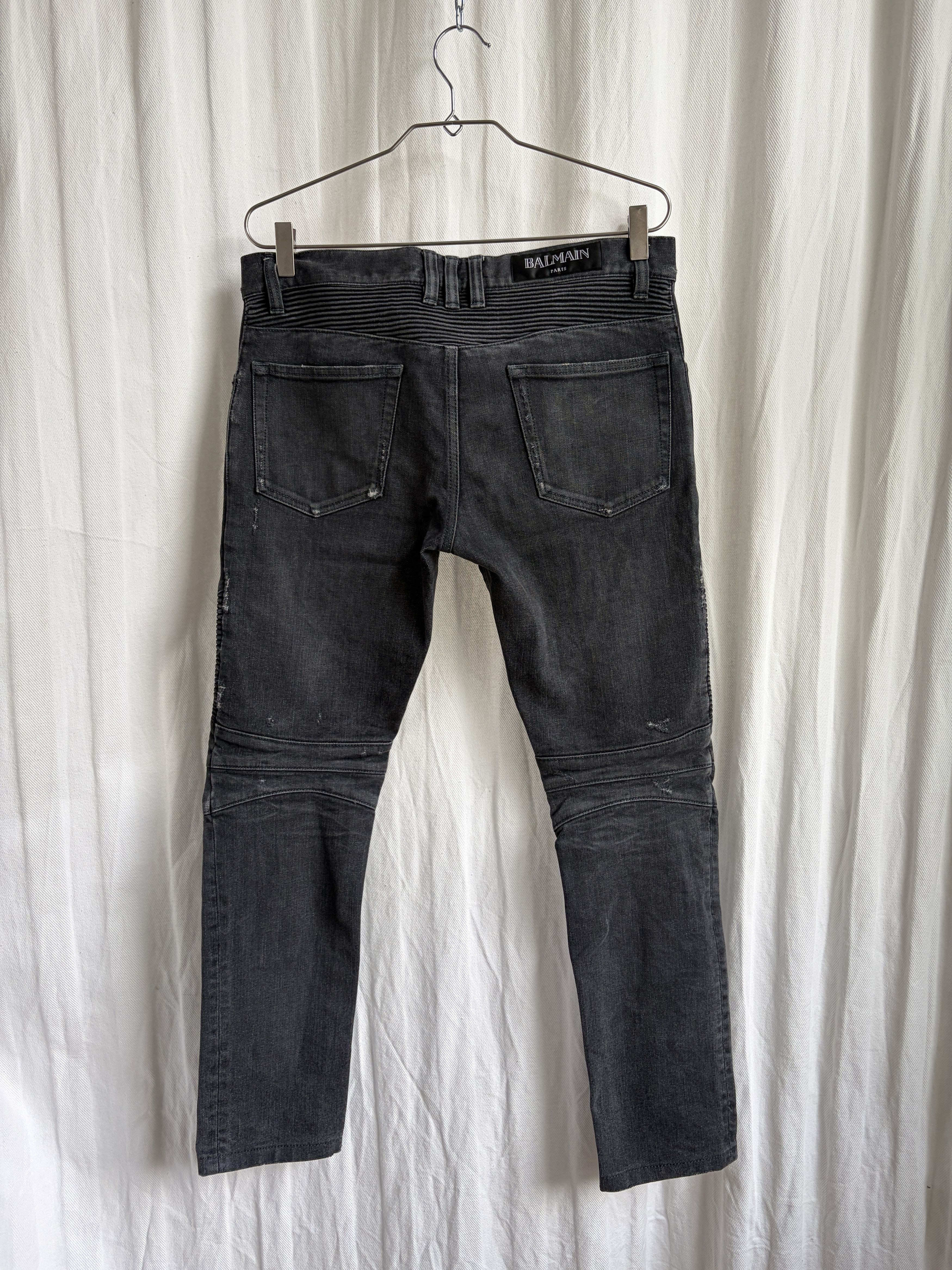Balmain Distressed Black Biker Denim Pants Size US 29 - 4 Thumbnail