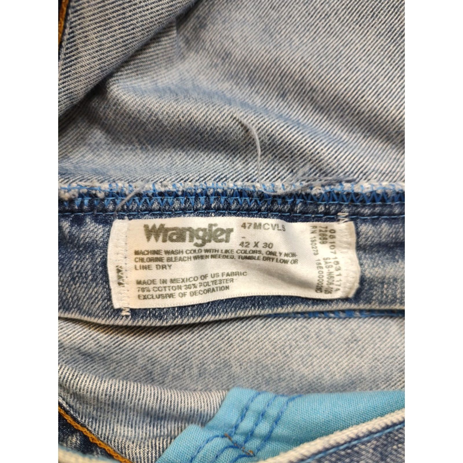 Wrangler Wrangler Jeans Western Denim 42x30 Regular Mens Five-Pocket Blue Wrangler 47MWZ Cowboy Cut Vintage No 80s 90s American Ranch Rodeo USA Classic Size US 42 / EU 58 - 6 Thumbnail