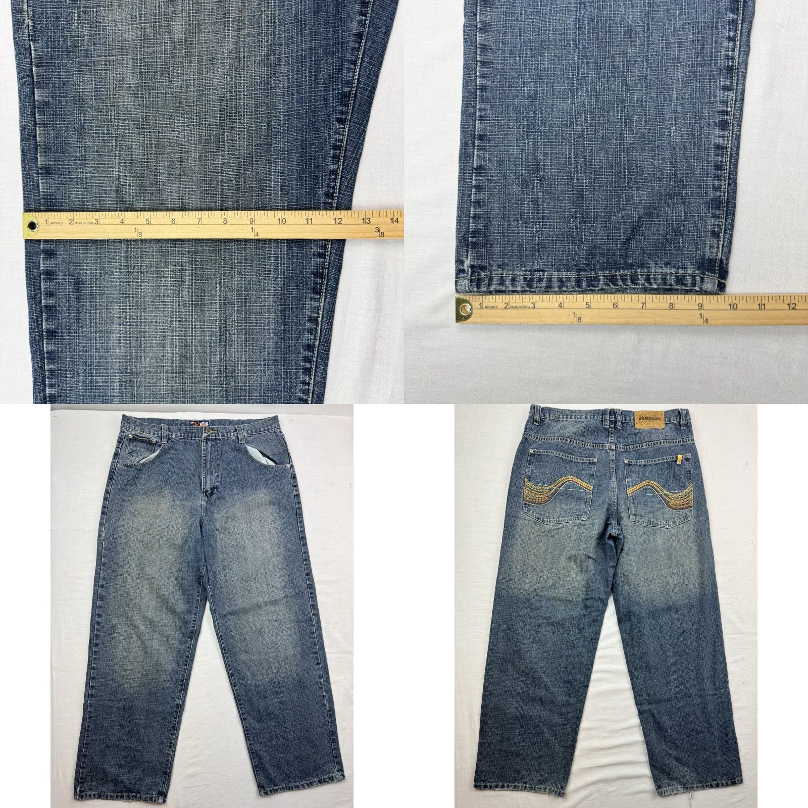Vintage VINTAGE Raw Blue Jeans Men 36x32 Embroidered Baggy Hipster Punk Grunge Blue 90s Mens Size US 36 / EU 52 - 10 Thumbnail