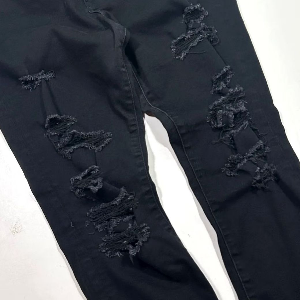 Abercrombie & Fitch Abercrombie & Fitch Black Skinny Jeans Womens 6 Distressed Ripped Raw Hem Jeans Size 28" / US 6 / IT 42 - 3 Thumbnail