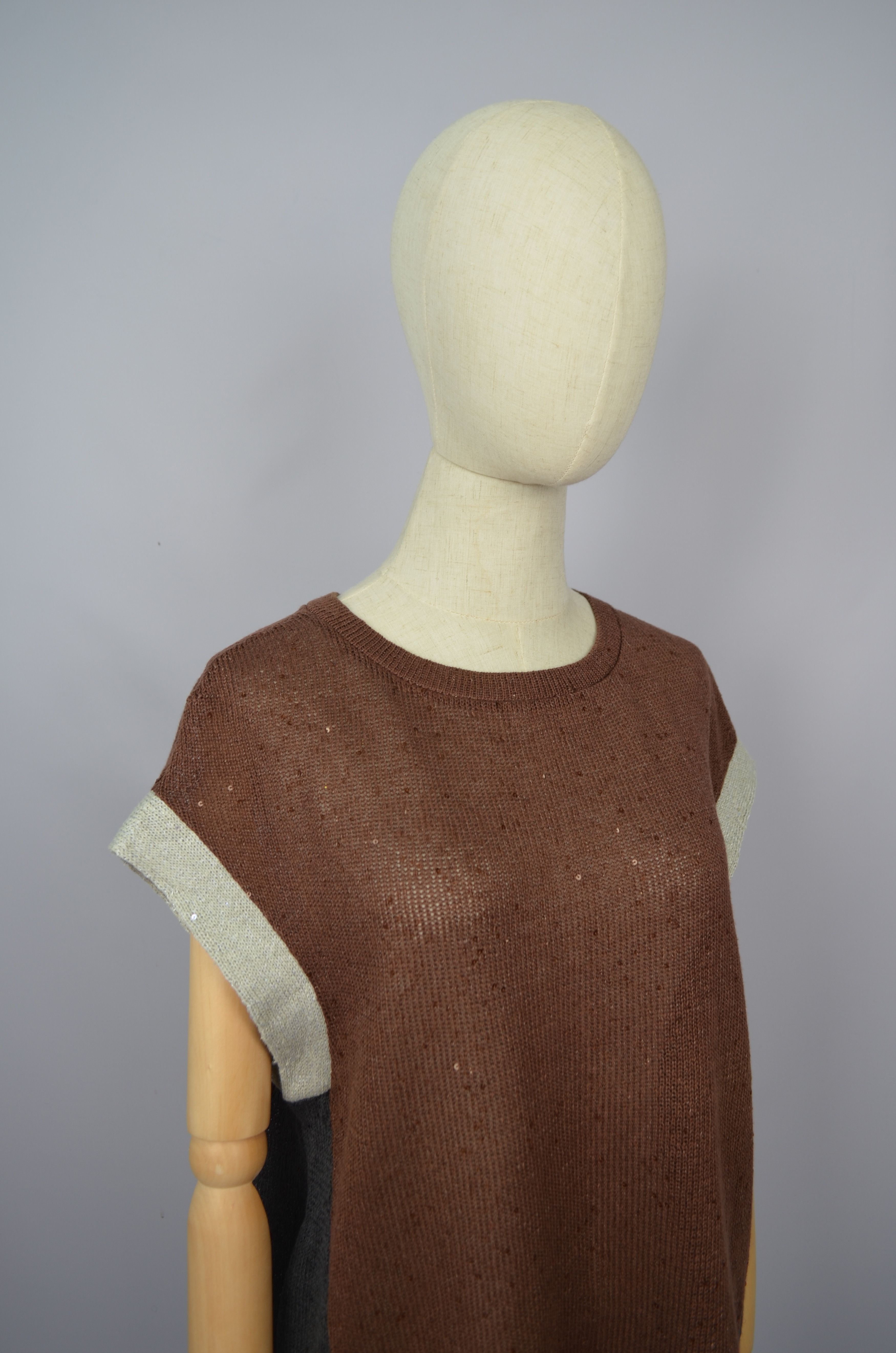Brunello Cucinelli × Designer Brunello Cucinelli Sequin Linen\Silk Brown Grey Sleeveless Size XXL / US 16-18 / IT 52-54 - 15 Thumbnail