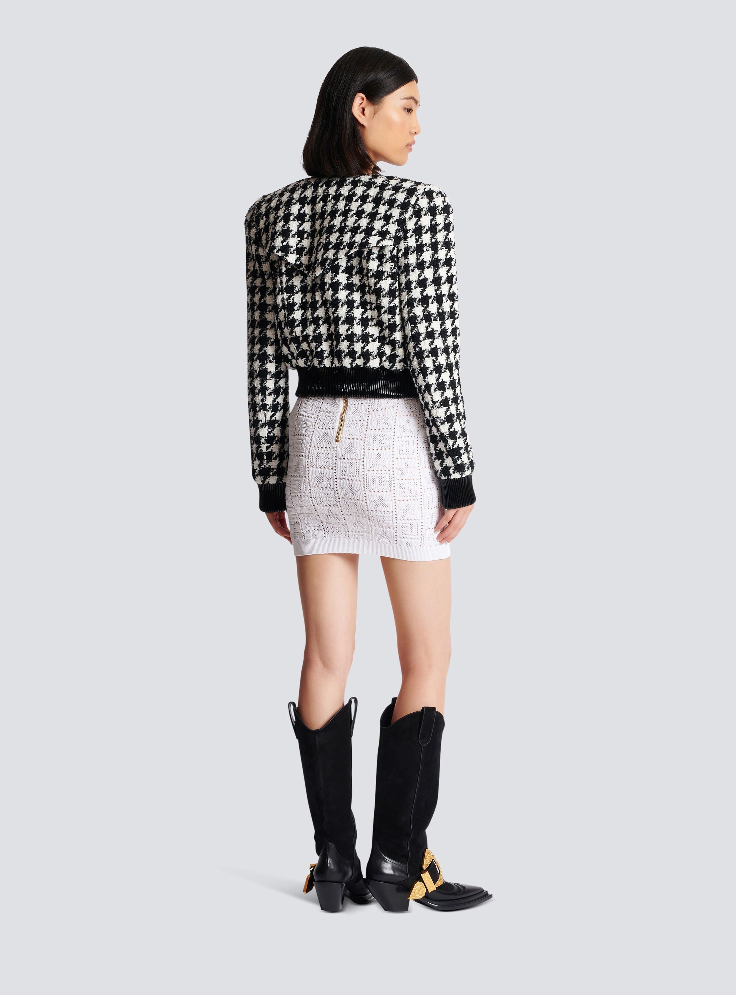 Balmain o1s1wg110825 Houndstooth Tweed Jacket in Black/White Size XL / US 12-14 / IT 48-50 - 4 Thumbnail