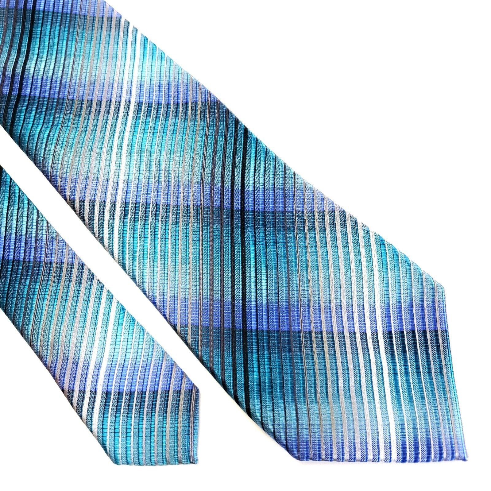 Van Heusen Van Heusen Blue Teal Striped Woven Silk Tie Size ONE SIZE - 1 Thumbnail