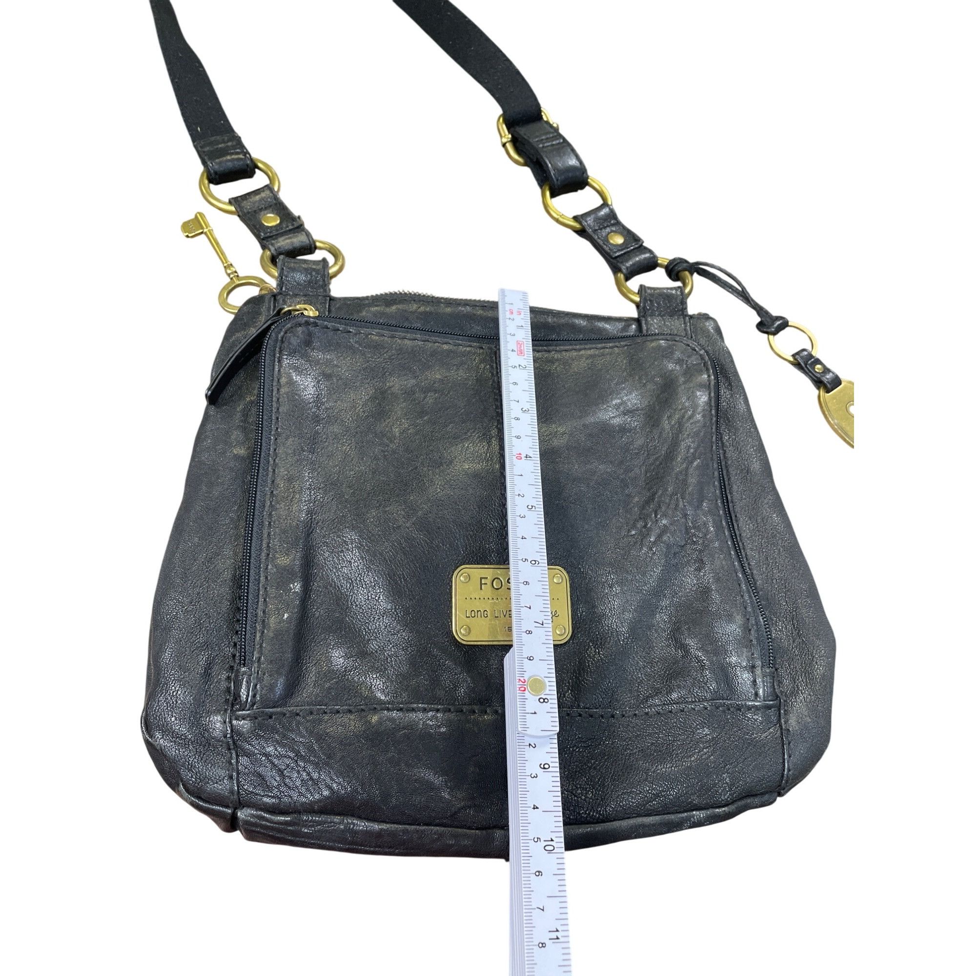 Fossil Fossil Long Live Vintage Womens Black Leather Crossbody Han Size ONE SIZE - 8 Thumbnail